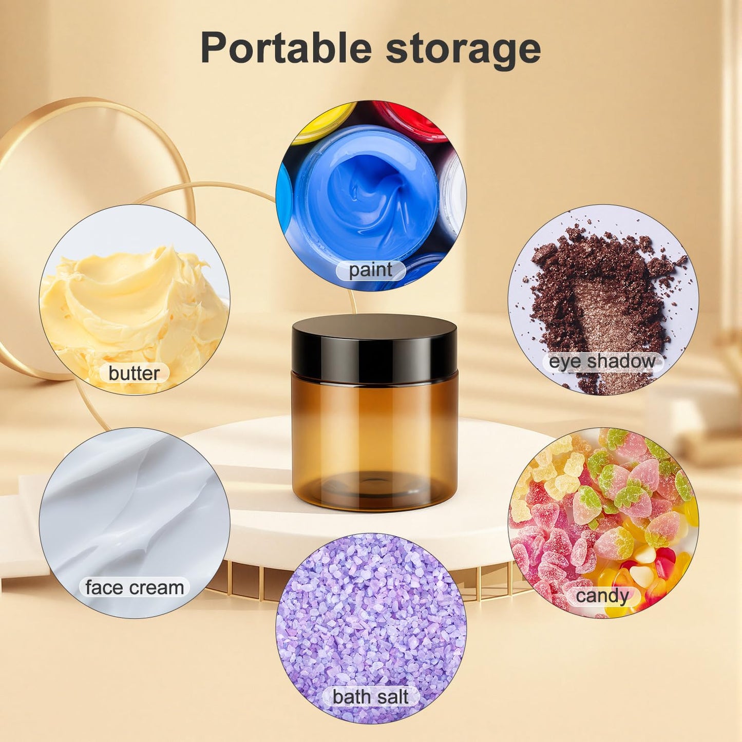 Loretoy 36 Pack 2 OZ Plastic Jars with Lids, BPA Free, Reusable, Refillable Transparent Cosmetic Containers for Bath Salts, Cosmetics, Powders, Beauty Product and Small Accessories, Brown