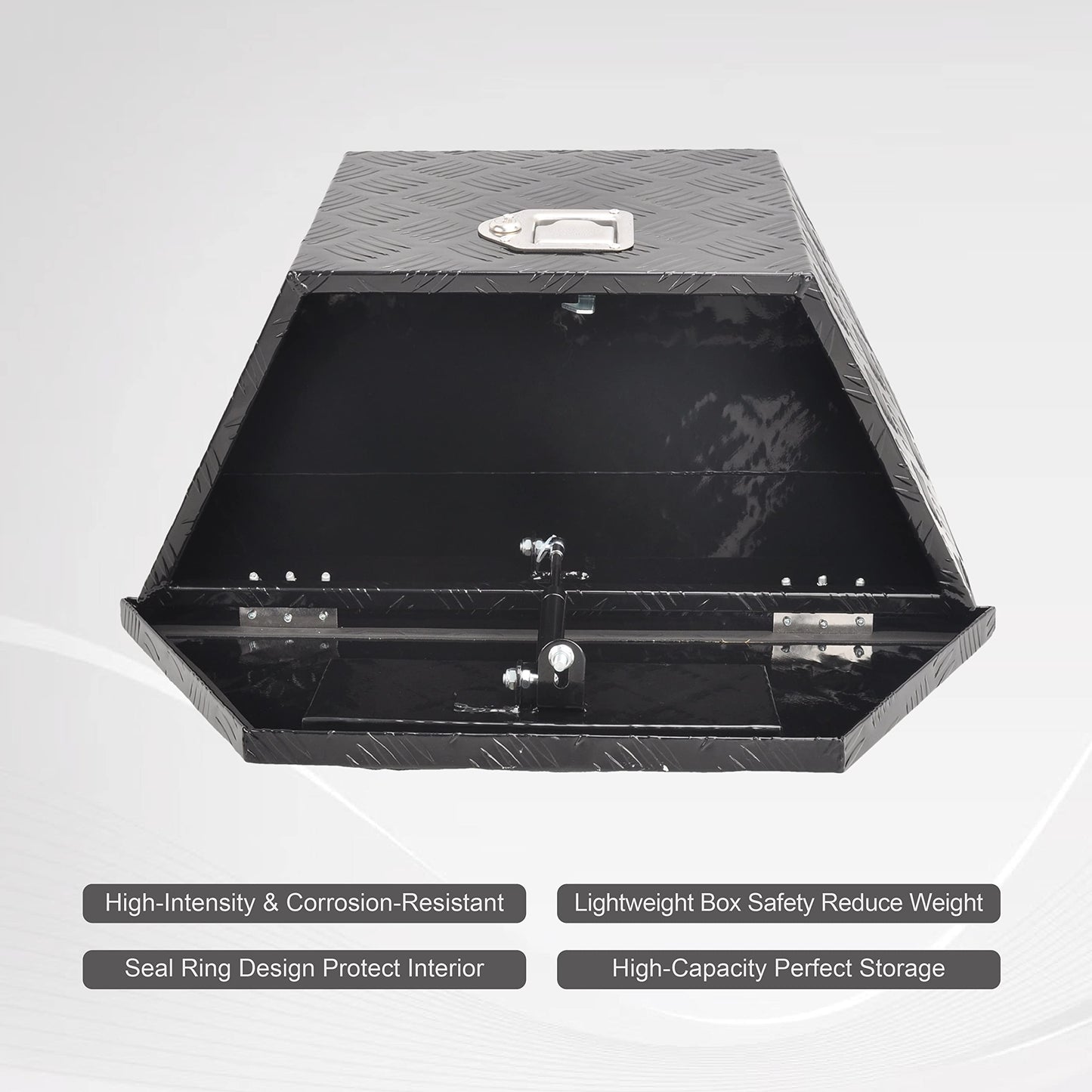 FGJQEFG 26 Inch Aluminum Utility Trailer Tongue Tool Box Wide Utility Trailer Tongue Toolbox RV Storage OrganizerTrailer Storage Tool Box With Lock & Keys Black,5 Bar Tread (26"X13.3"X12")
