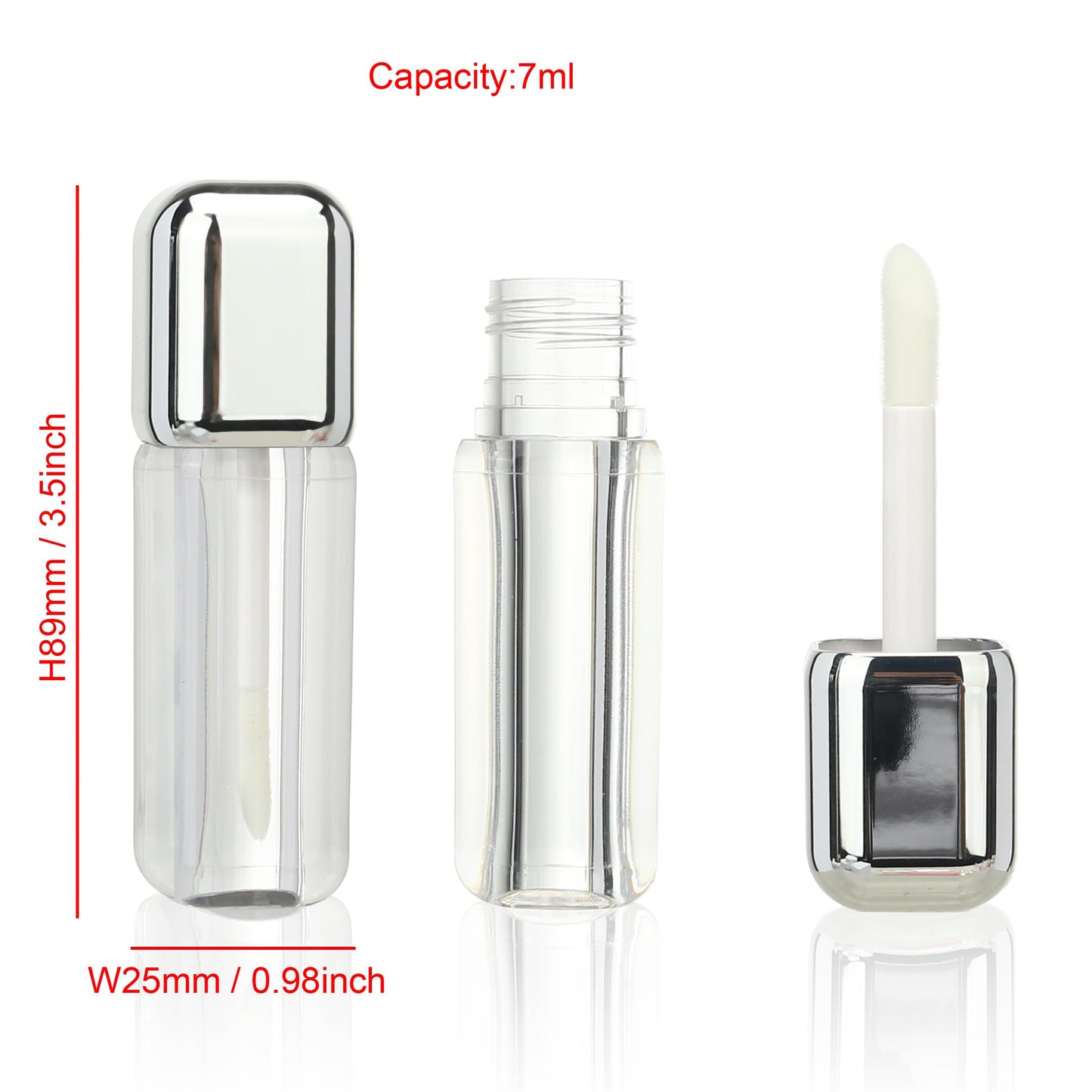 COSIDEA 14pcs Silver 7ml Square big doe foot wand lip gloss tubes for DIY lipgloss containers tubes with thick wand