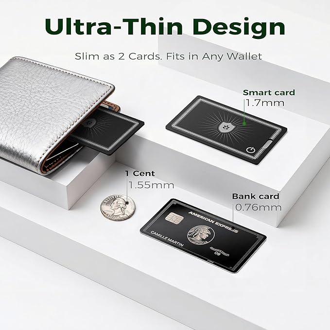 Wallet Tracker Card (iOS Only),Ultra Slim 0.07in,Rechargeable Bluetooth Tracker, IP68 Waterproof,Wireless Charging, Smart Location Finder for Keys, Wallet, Passport, Luggage Tags （2- Pack）