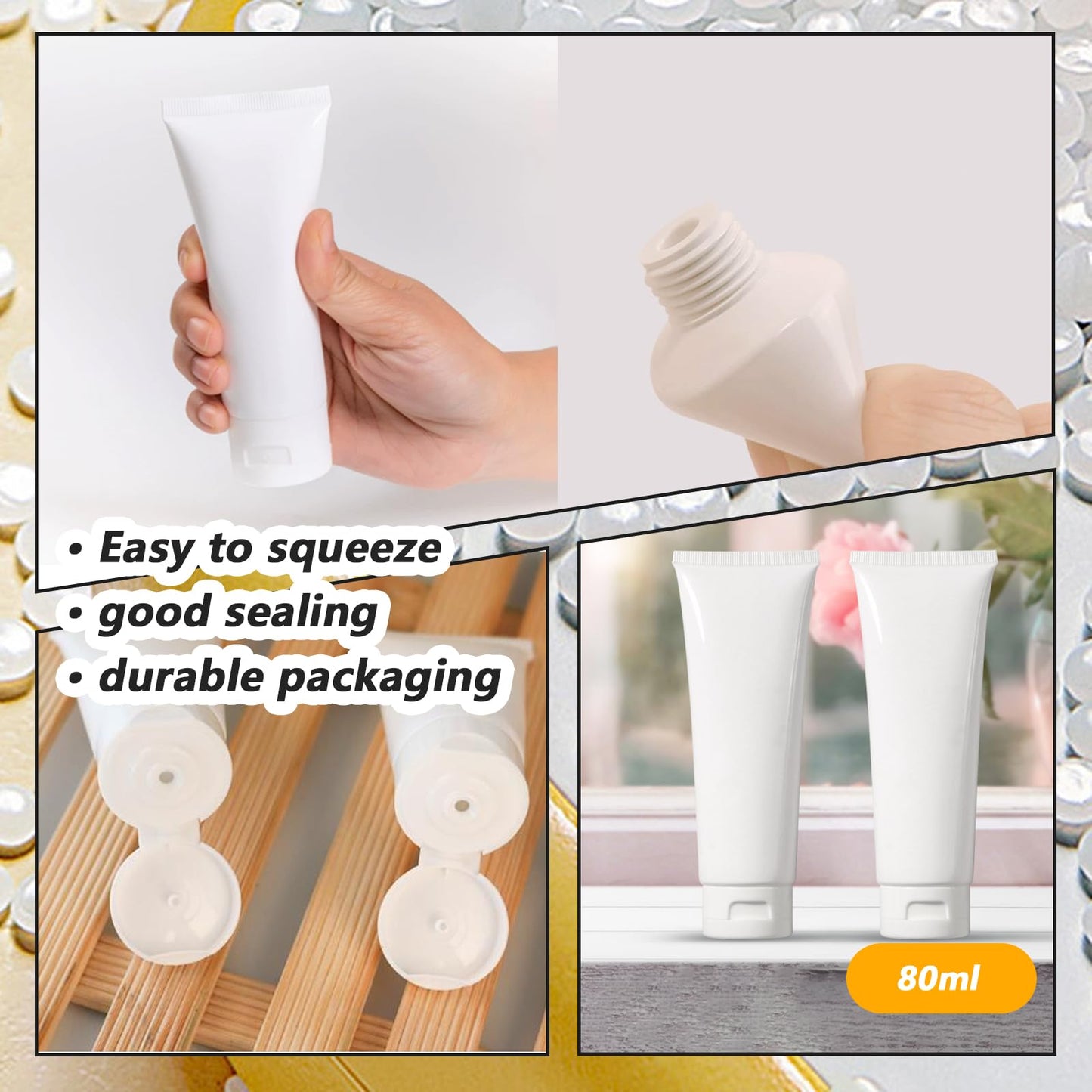 24PCS 30ML/1oz Empty Refillable Cosmetic Squeeze Tube Bottle Containers Jars Pot With Flip Cap For Makeup Shampoo Facial Cleanser Body Cream Shower Gel Liquids Lip Gloss (White)
