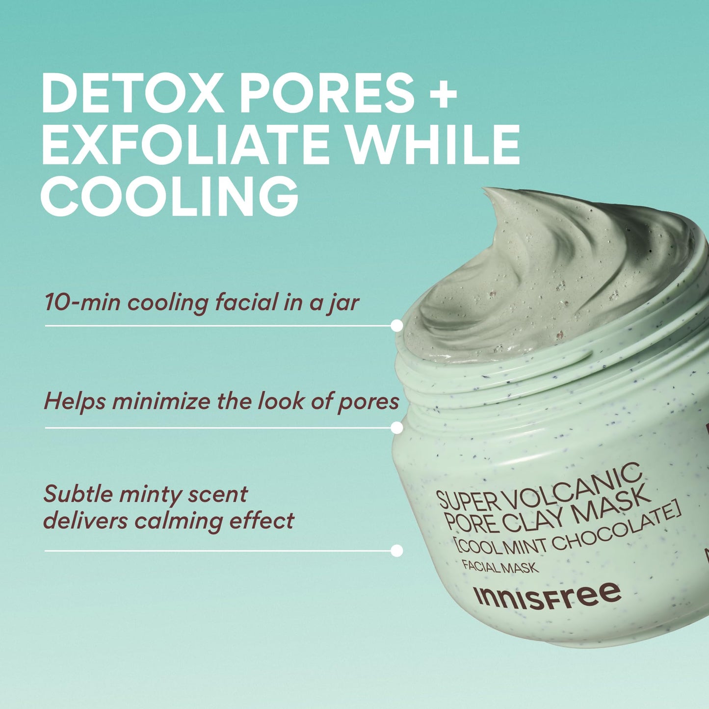 Innisfree Mint Chocolate Super Volcanic Clay Mask | Exfoliating Korean Mask with AHA and Hyaluronic Acid for Oily Skin | Cooling and Calming | Suitable for Normal to Dry Skin |Limited Edition