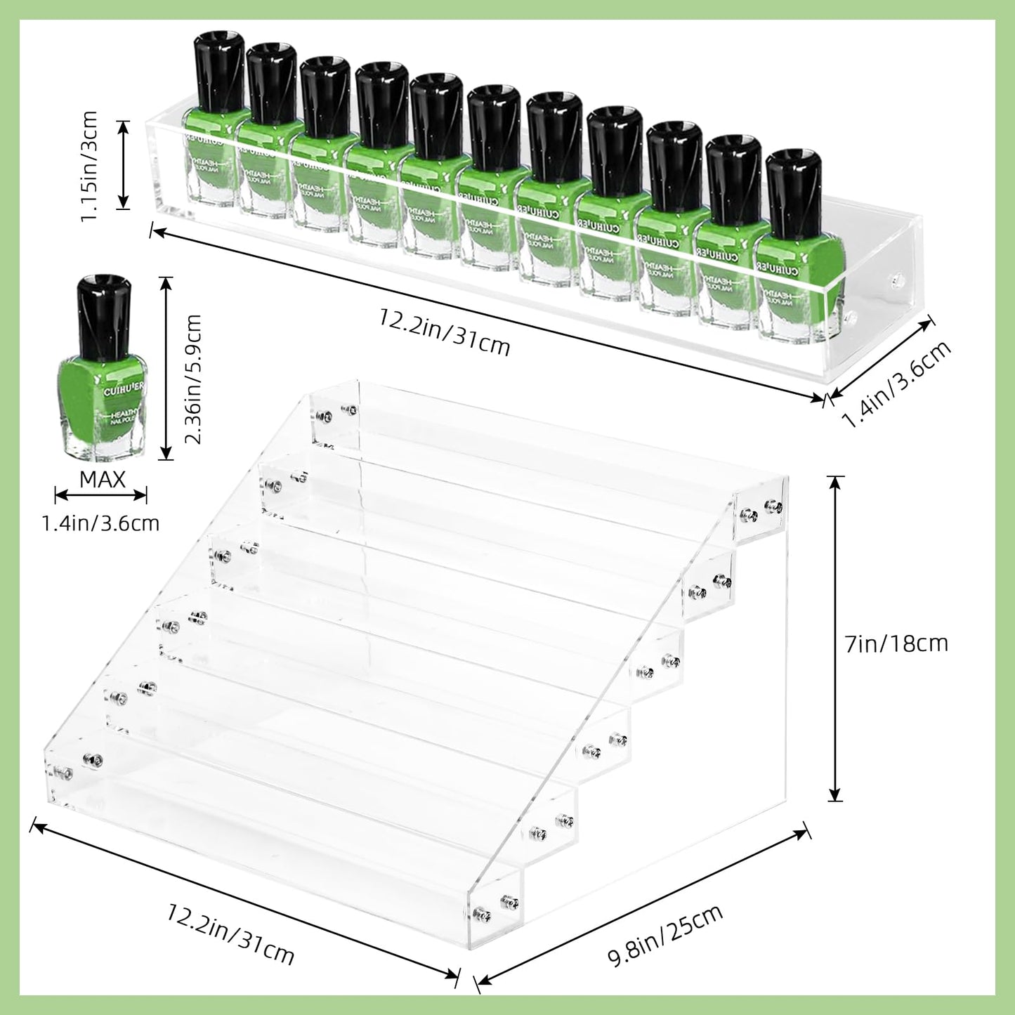 Umirokin Nail Polish Organizer, 6 Tiers Acrylic Paint Rack, Clear Display Holder Storage for Ink Gel Nail Polish Sunglasses Essential Oil Holds up to 54-72 Bottles