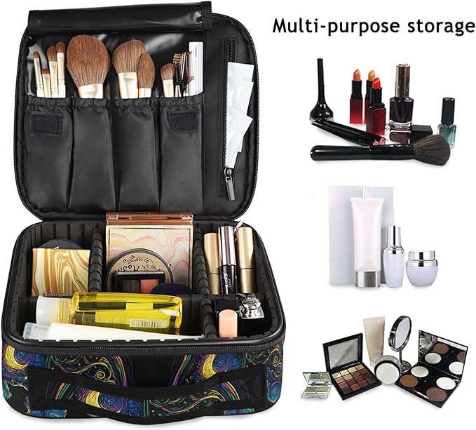 MNSRUU Travel Makeup Bag, Two Black Cats in A Window Women Makeup Case Organizer Cosmetic Toiletry Bag for Teenage Girl with Adjustable Dividers