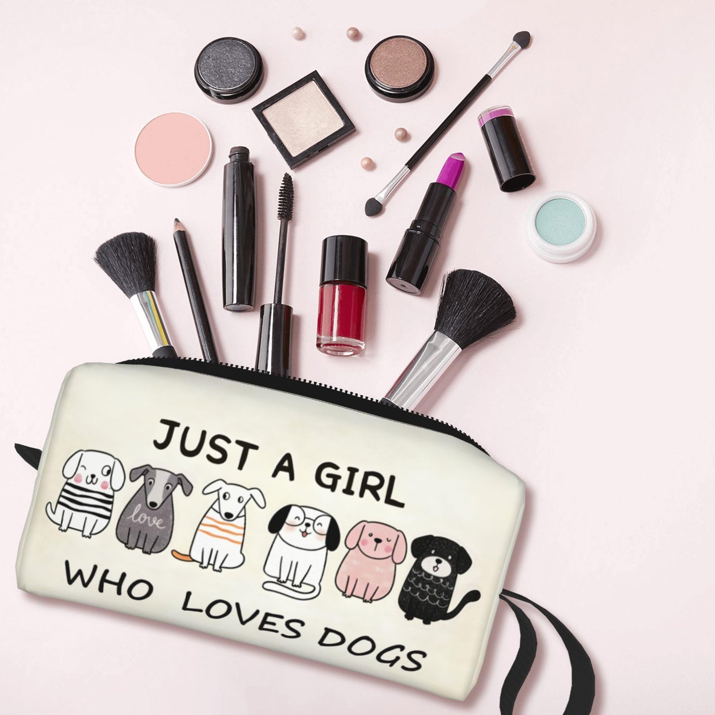 OLUSENMO Cute Dog Lover Girl Makeup Bag for Women - Durable 600D Oxford Fabric Cosmetic Organizer,Compact Travel Pouch with Handle for Gym & Daily Use