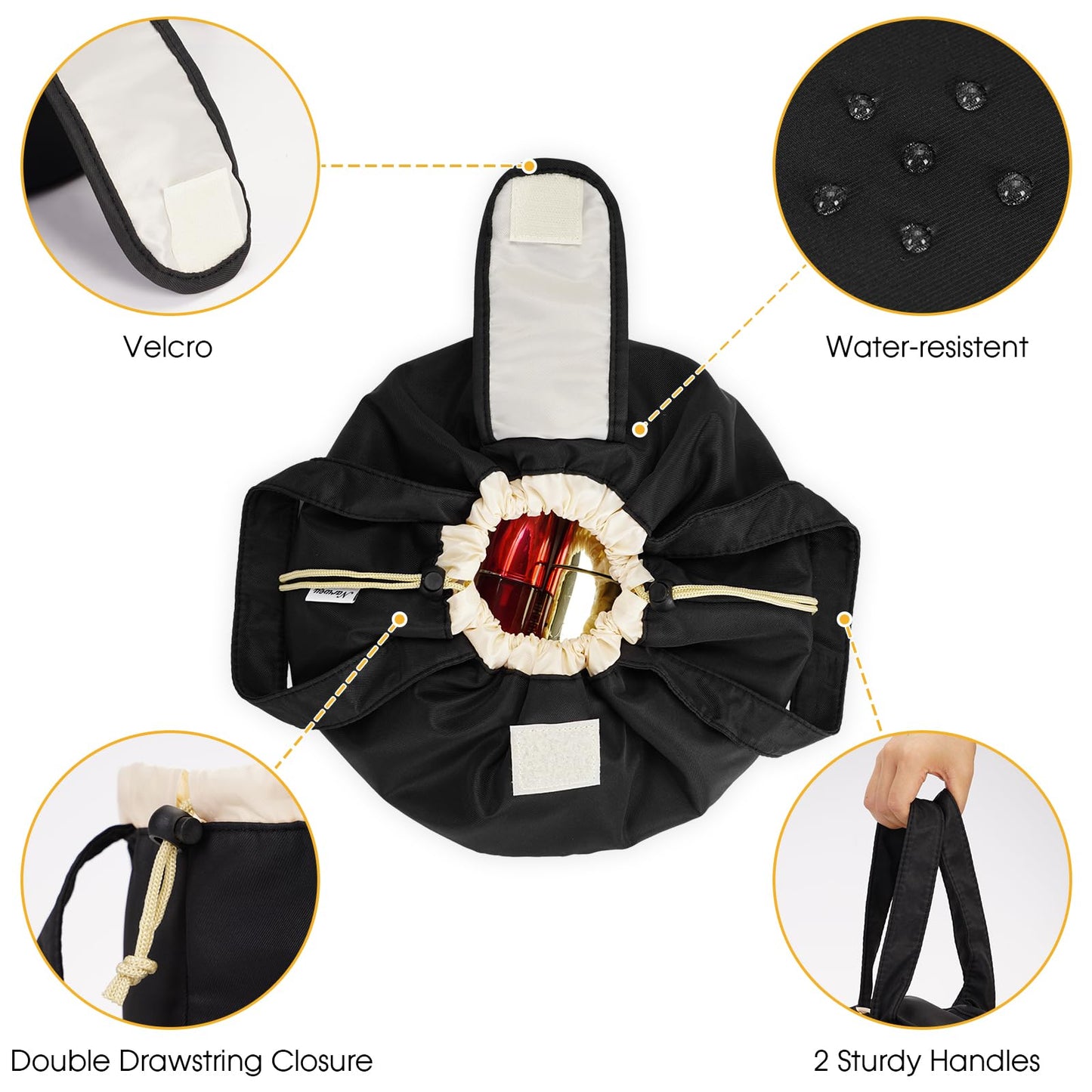 Narwey Barrel Drawstring Makeup Bag With Make Up Bag