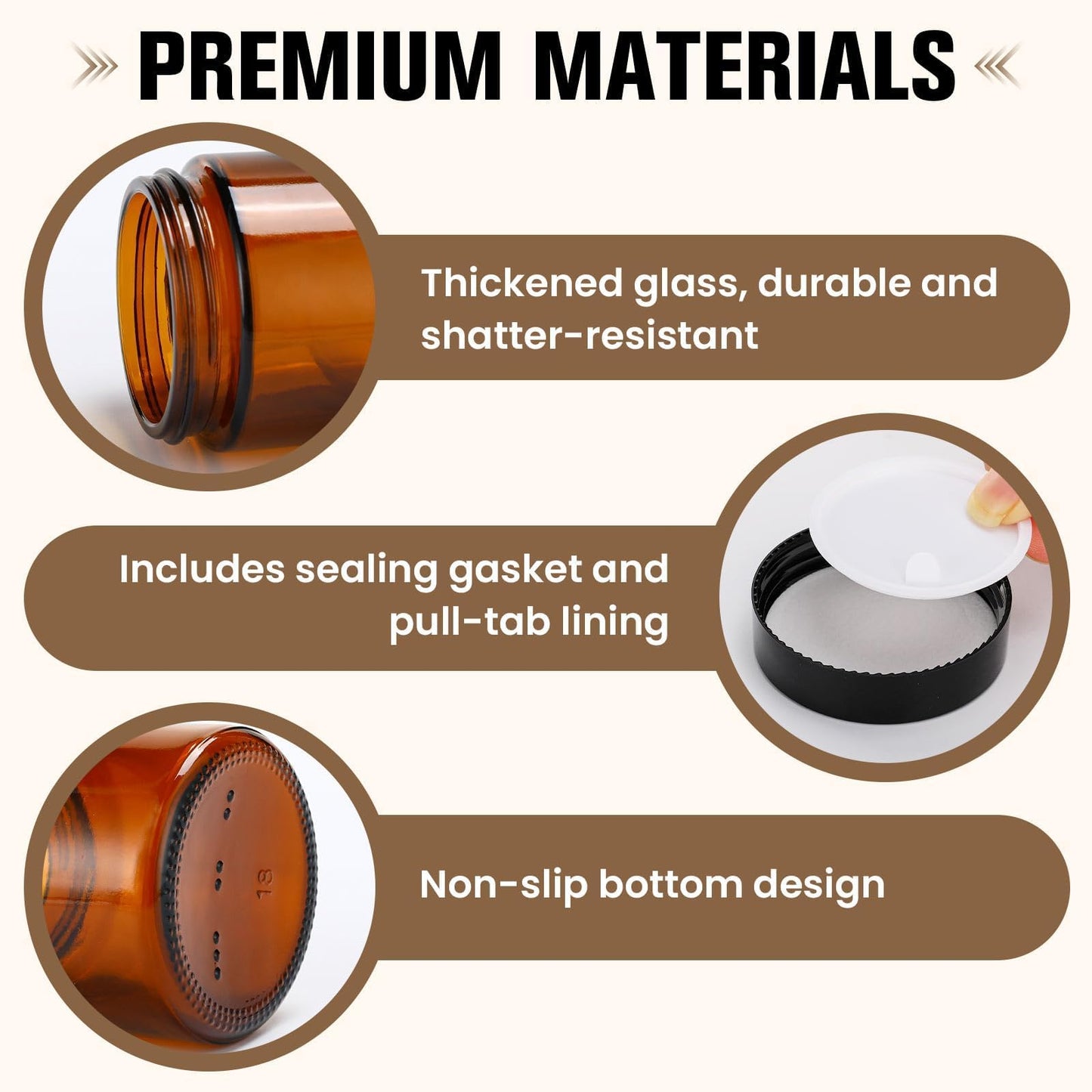 32 Pcs 4 oz Glass Jars with Lids, Amber Glass Jars with 40 Labels & 10 Spatulas, Inner Liners, LeakProof, UV-Protective,Round Glass Containers for Essential Oils, Spices, Candle Making,DIY