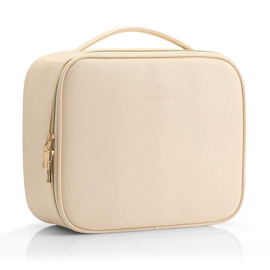 Vlando Toiletry Bag, Large Wash Bag, Travel Cosmetic Make-up Bag, Multi-compartment with Dividers for Cosmetics Makeup Brushes Toiletry Jewelry Accessories, Beige