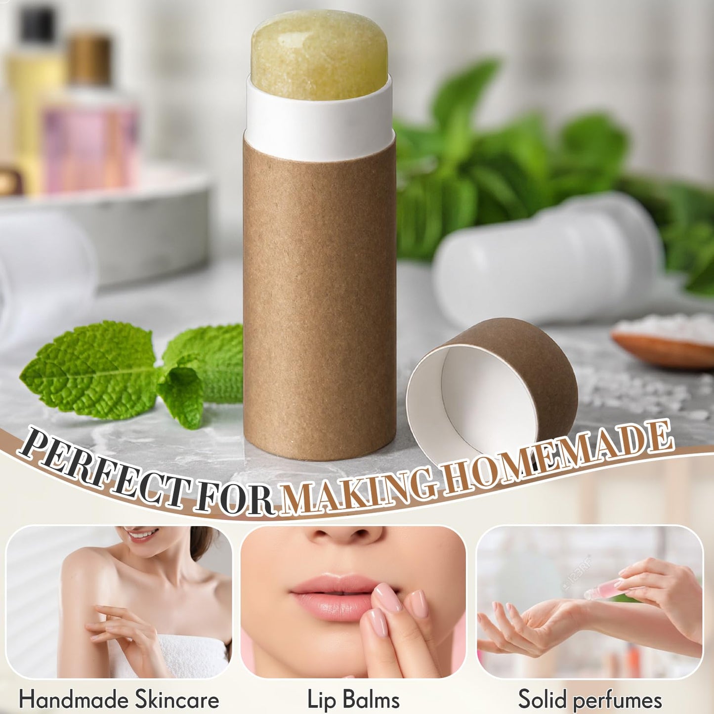 Fuyoooo 15 Pcs 75g/ 2.5 oz Paperboard Empty Deodorant Containers, Refillable Deodorant Tubes, Empty Solid Perfume Container Lotion Bars for Homemade Shaving Soap Stick, Heel Lip Balm(Brown)
