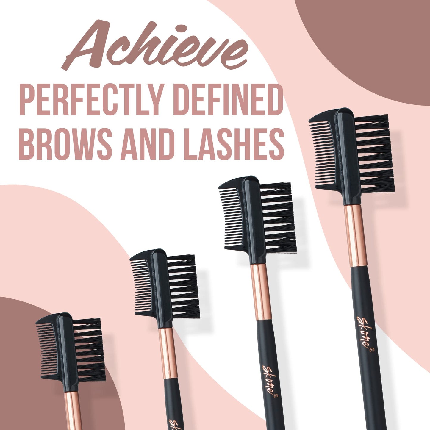 Skone Cosmetics Eyebrow Brush and Comb, Luxe Premium Rose Gold Eyelash Brush and Eyelash Comb - Professional Grade Nylon Eye Brow Brush Comb, Dual Sided Eyelash Brush Separator