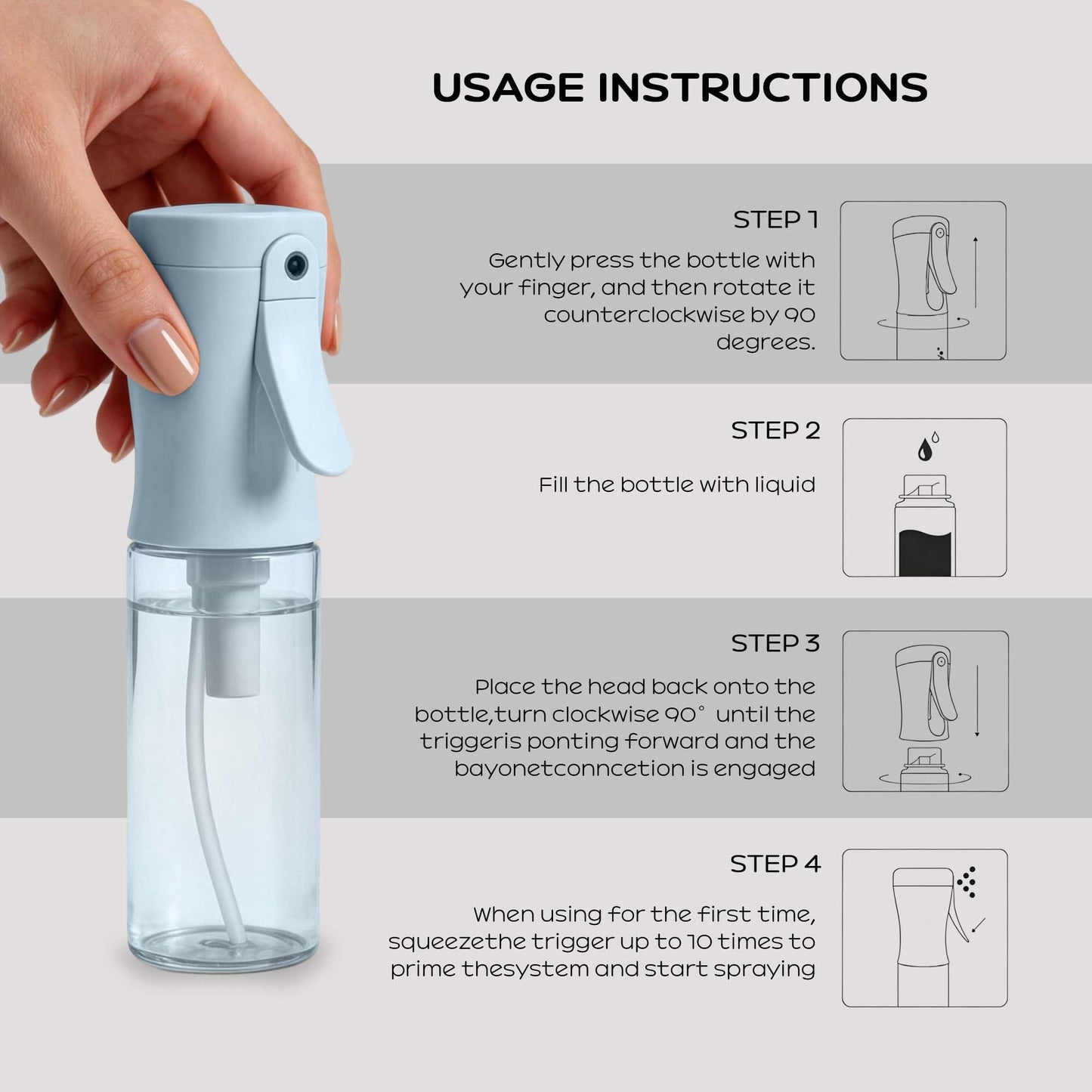 Spray Bottle for Hair, 2 Pack 95ml Small Continuous Water Mist Spray Bottle, Ultra Fine Mist for Face, Hairstyling, Salon, Cleaning, Toners, Hydration & Makeup, Travel Size Leak-Proof Bottles Blue