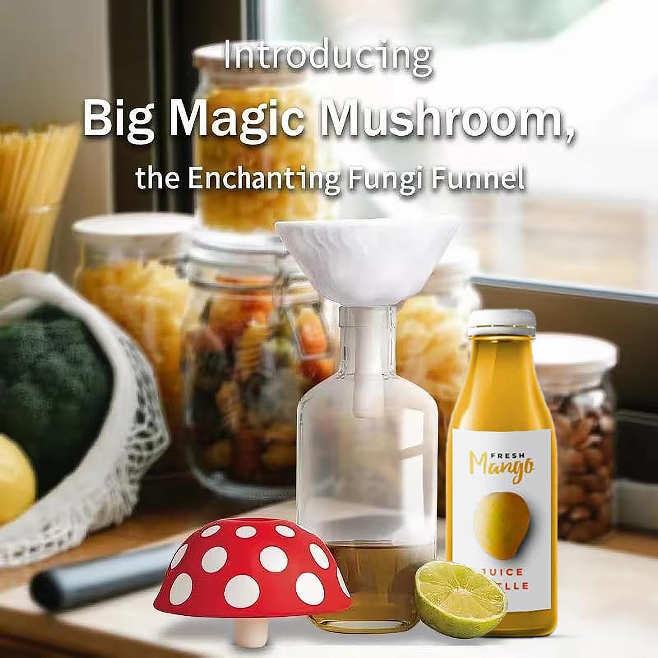 Mushroom Funnel for Kitchen，Cute Foldable Silicone Mini Funnel for Filling Small Bottles，Fun Gadgets, Chemistry Gifts 2pcs
