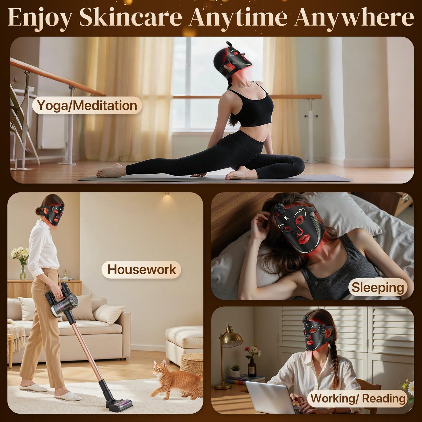 Red Light Therapy Mask for Face with 7 Modes, Wireless LED Face Mask Light Therapy with 850nm Infrared, 660nm Red, 460nm Blue Light, Lightweight Design for At Home, Travel Skincare Gifts