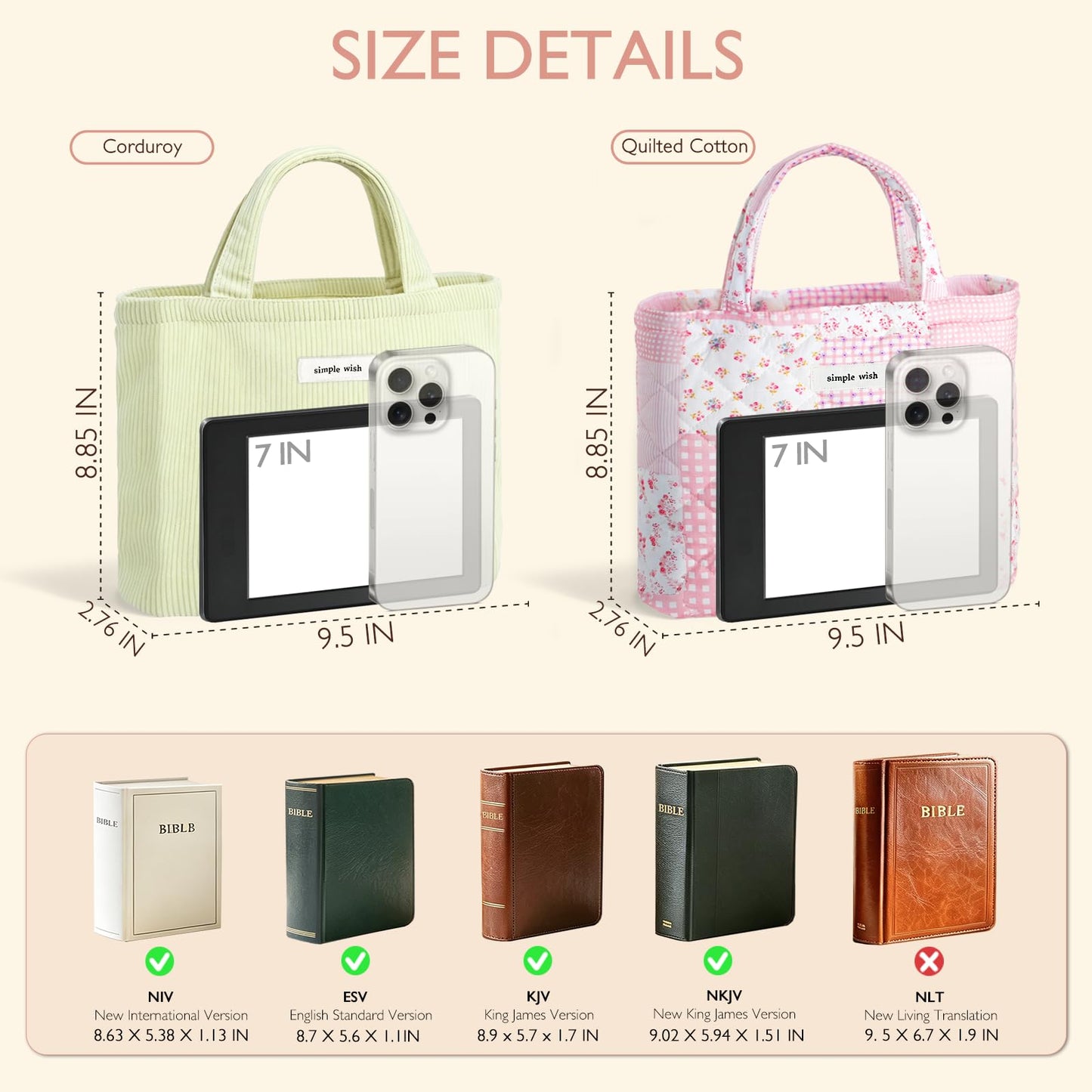 Sminra Corduroy Small Tote Bible Bag for Women, Mini Daily Handbag Cute Aesthetic for Book, Essential, Water Bottle Organizer (Dusty Green)