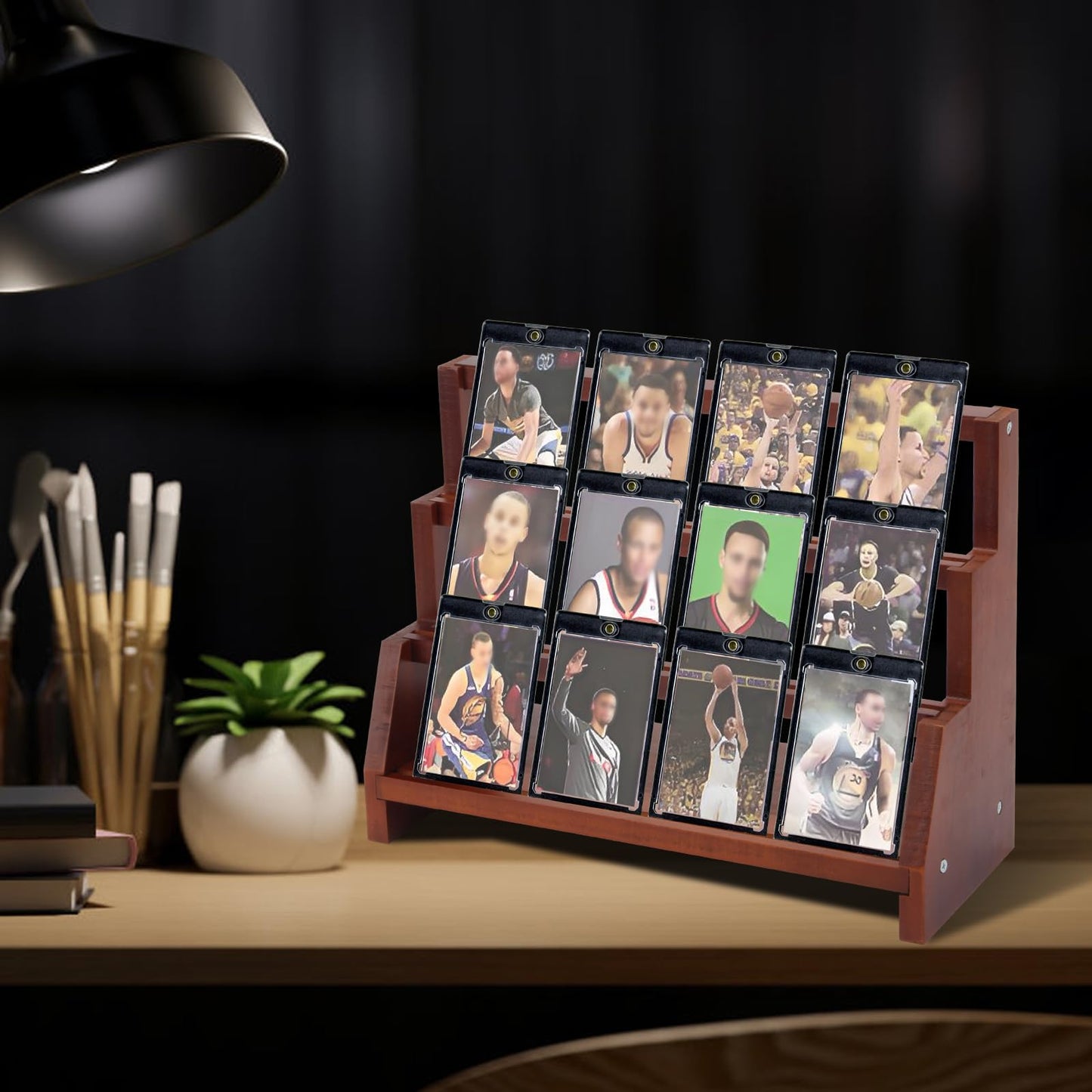 Lxmxgk Wooden Trading Card Display Stand, Graded Baseball Sports Card Display, Collection and Show Display for Card Game, 3-Tier Card Display Case for Sports Baseball Graded Cards, Easy to assemble
