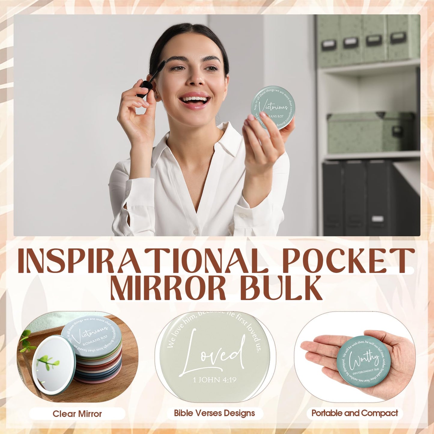 Geelin Mini Christian Gifts Mirror for Women Bulk Inspirational Bible Verse Scripture Portable Mirrors Small Church Gifts for Mother Women History Month VBS Party Favor(48 Pcs,Morandi)