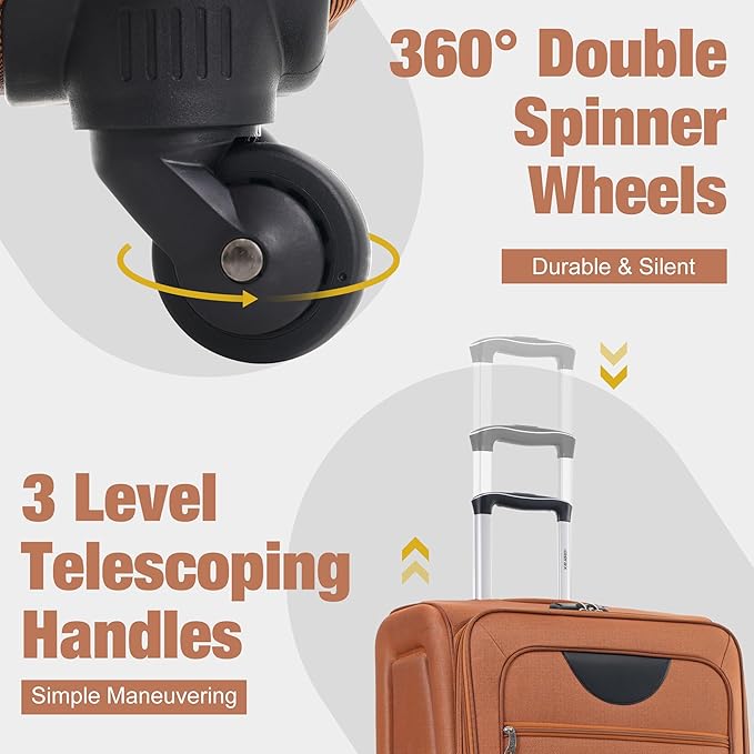 Merax Softside Luggage Set 3 Piece Suitcase with Duffel Bag Spinner Wheels Lightweight Expandable Travel Luggage 22" 26" 30",Orange