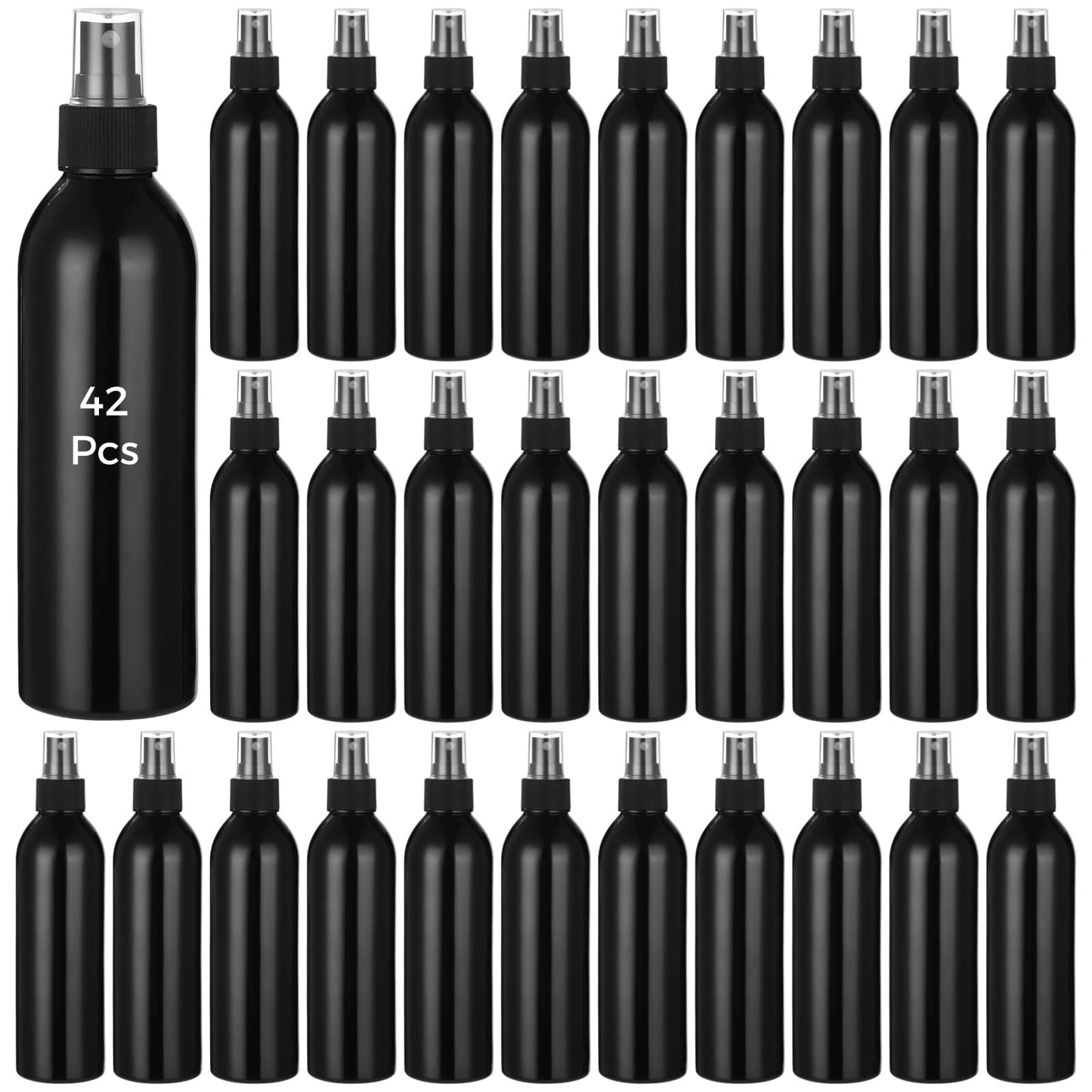 42 Pcs Plastic Spray Bottles 8 oz - Small Fine Mist Cleaning Bottles, Empty Refillable Atomizer Containers, Portable Leak-proof Travel Dispenser Bottles for Essential Oils, Perfume Products, Black