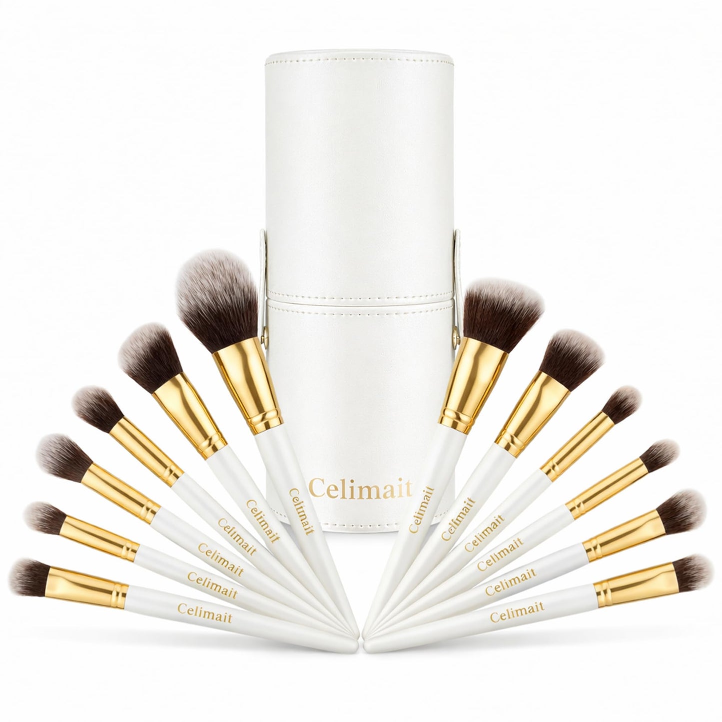 Makeup Brushes Set Professional & Beginner Friendly with Uniquely Designed Case, Soft Synthetic Bristles for Foundation Contour Blush Concealer Highlight Blending Eyeshadow, 12Pcs(Dark White)
