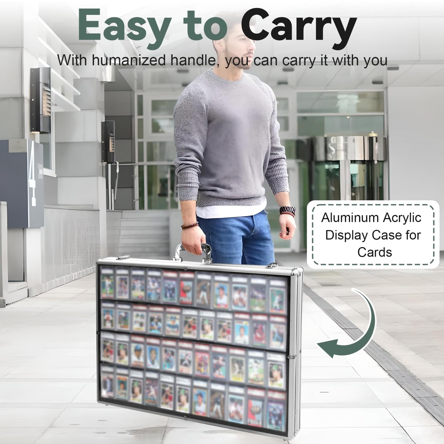 34 in X 22 in Silver Card Show Display Case Large Aluminum, Trading Card Display Case Suitable for Sports Card/TCG/Jewelry Collection, 1-Year Coverage