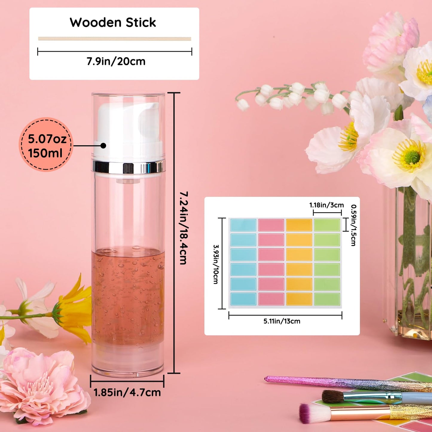 Segbeauty 5oz Clear Refillable Cosmetic Containers,Pack of 3 Airless Pump Bottles 150ml Empty Travel Size Bottles Airless Cosmetic Pump Container Vacuum Cosmetic Travel Bottle for Toiletries