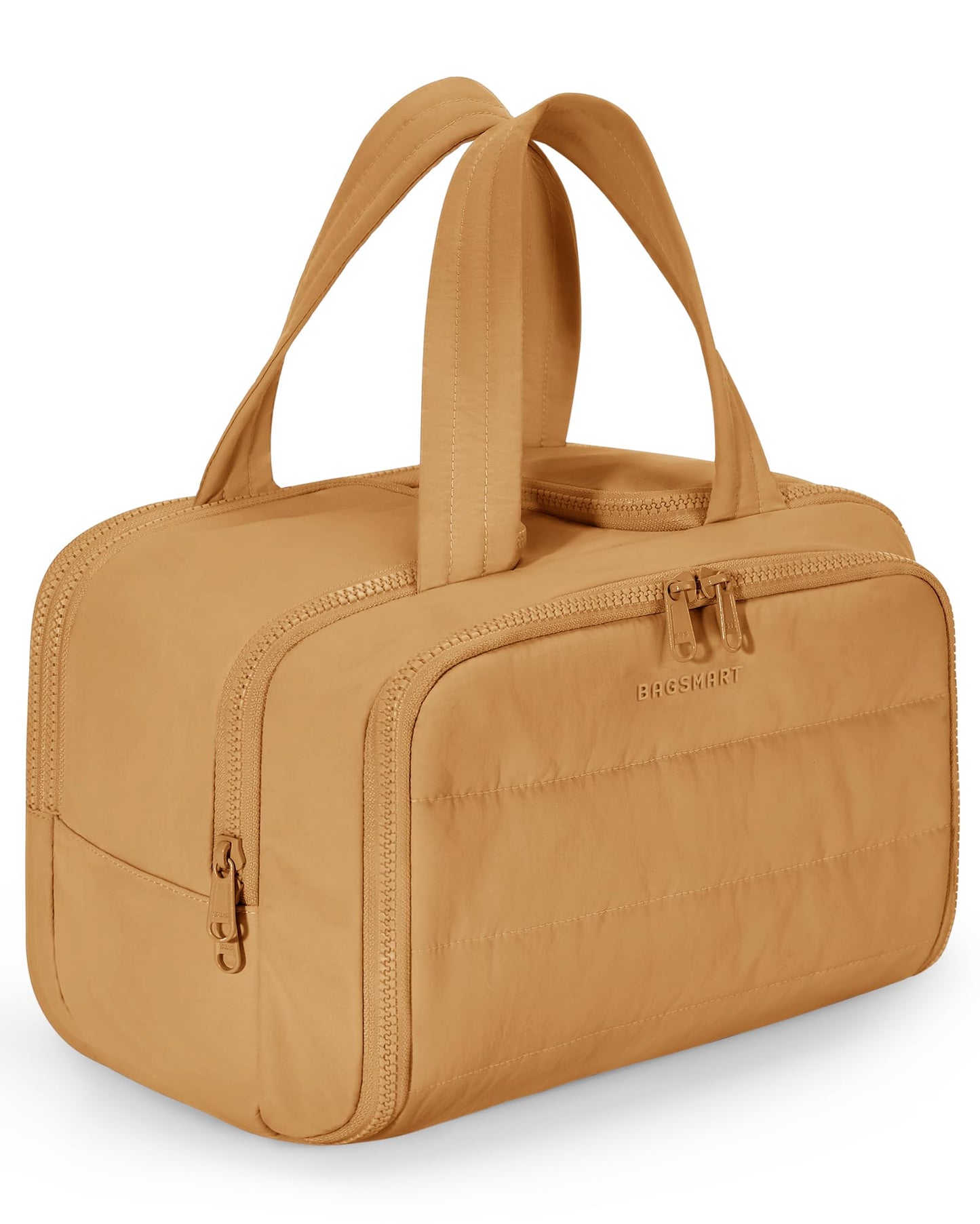 BAGSMART Travel Toiletry Bag, Crush Toiletry Bag for Women, Wide-open Puffy Toiletry Bags for Traveling, Large Travel Cosmetic Makeup Bag Organizer for Accessories,Toiletrie (Brownstone Yellow)