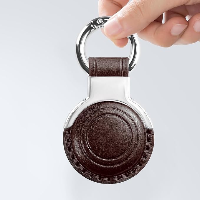 Genuine Leather All-in Package for Airtag Holder Designed for Apple for Airtags Keychains.Compact Design with Key Rings for Added Convenience and Protective Casing for Airtag (Black+Brown