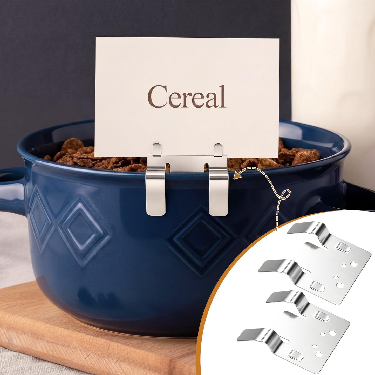 Otoolling 30 Pack Stainless Steel Pan Clips Metal Food Tray Label Sign Holder Clip on Buffet Label Holder for Bake Shops Retail Merchandise Restaurant Display