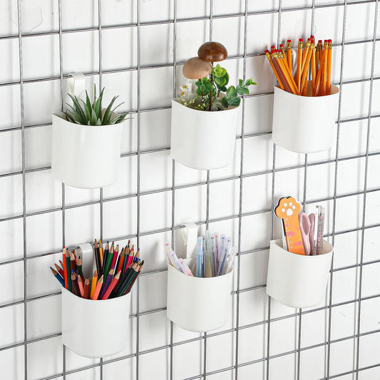 Threehoney 6 Pcs Grid Wall Baskets for Storage Grid Panel Accessories Hanging Bins Gridwall Cups for Kitchen and Bathroom, Hanging Baskets for Organizing, White
