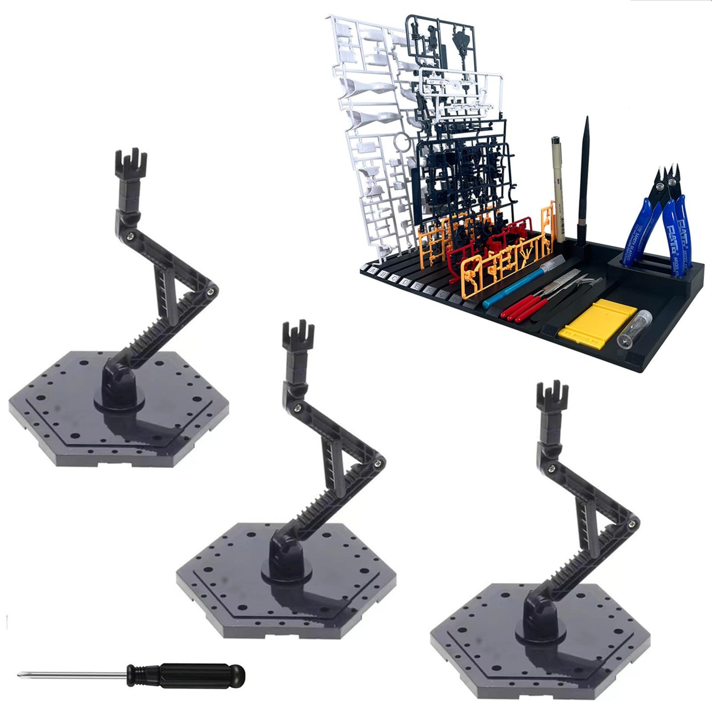 Yarastafu 5-Piece Display Stand and Runner Storage System with Action Base,Suitable for Model Stand and HG, MG and RG Model Character Display Stand，Black.
