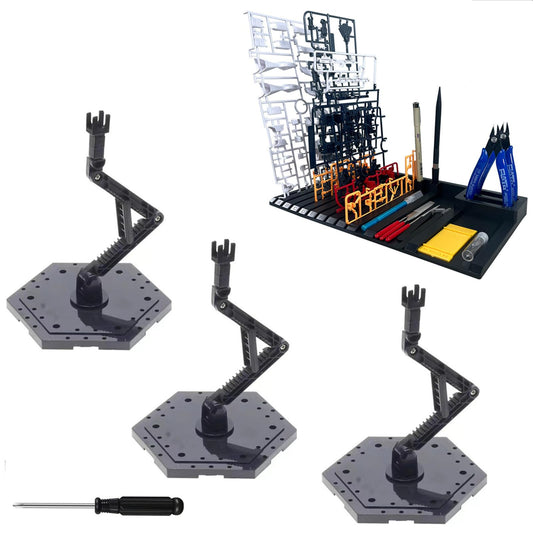 Yarastafu 5-Piece Display Stand and Runner Storage System with Action Base,Suitable for Model Stand and HG, MG and RG Model Character Display Stand，Black.