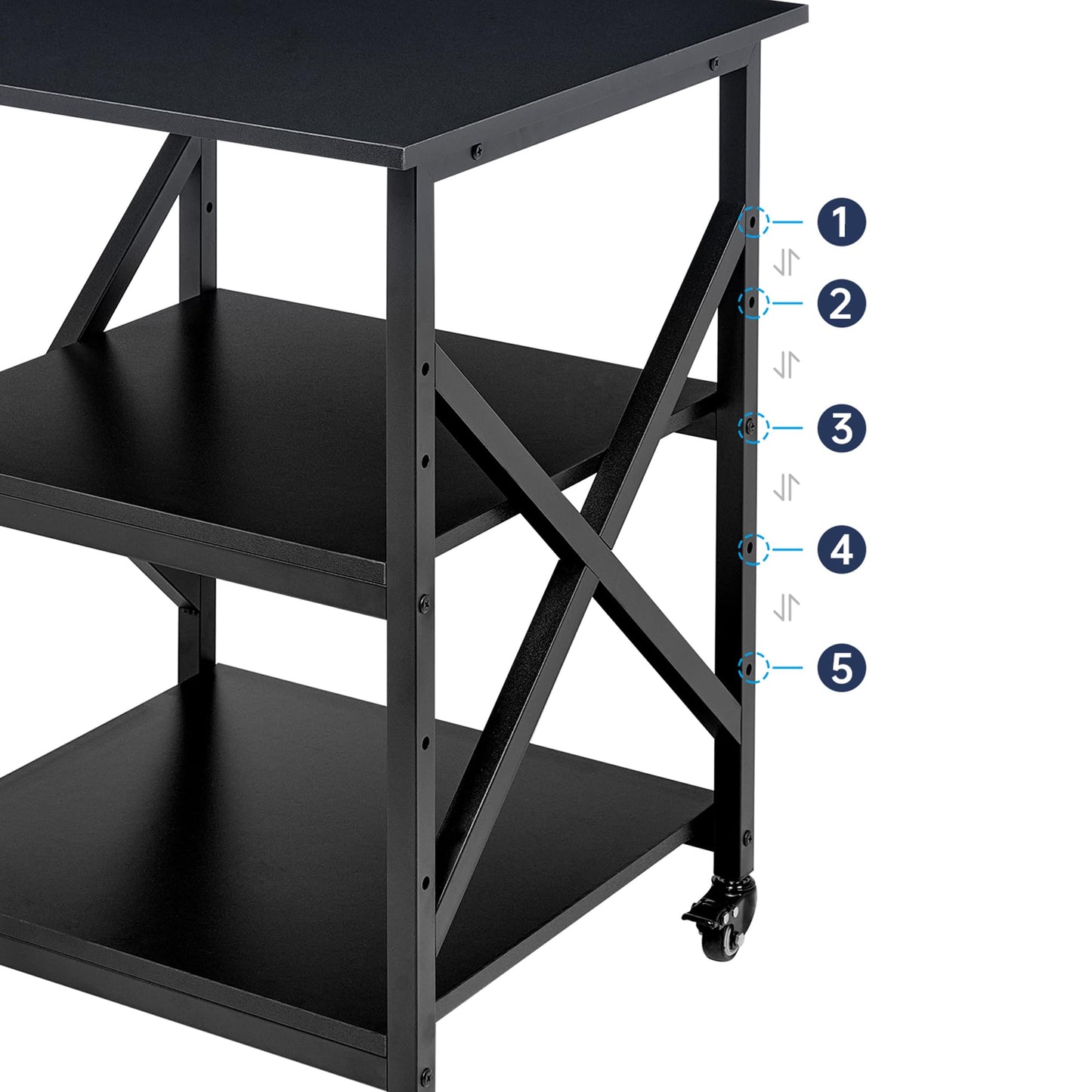 Fannova 23.6 x 23.6 Inches Large Printer Stand, Square Printer Table with Height Adjustable Storage Shelf, Rolling Printer Cart with Industrial Wheels for Home Office - Black