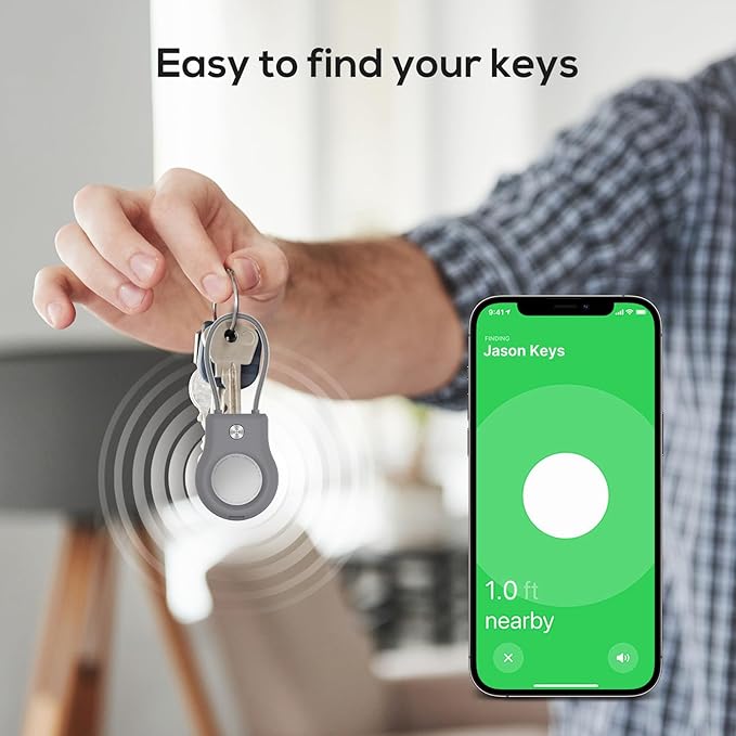 AirTag Keychain Holder - (4 Pack) Airtag Lock Case with Wire Cable Compatible with Apple AirTags,Ultra Durable Anti-Lost Protective Case with Keyring for Luggage, Key, Backpack, Pet, Bag Black/Grey