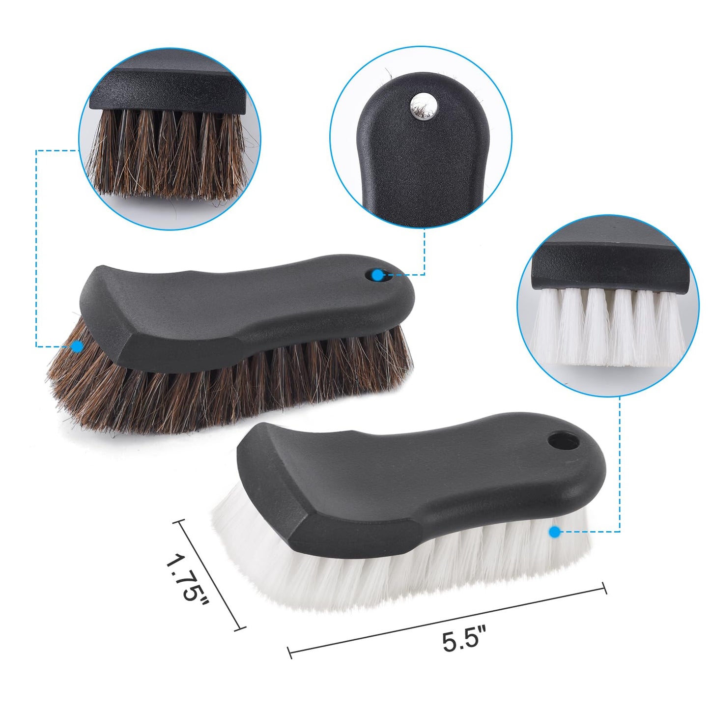 Wiojtry Upholstery Brush, Upholstery Brush Set, Leather Cleaning Brush, Carpet Brush Car Cleaning Brush, Long Bristle Horse Hair Car Cleaning Brush for Car Interior Leather Seat and Home Furniture