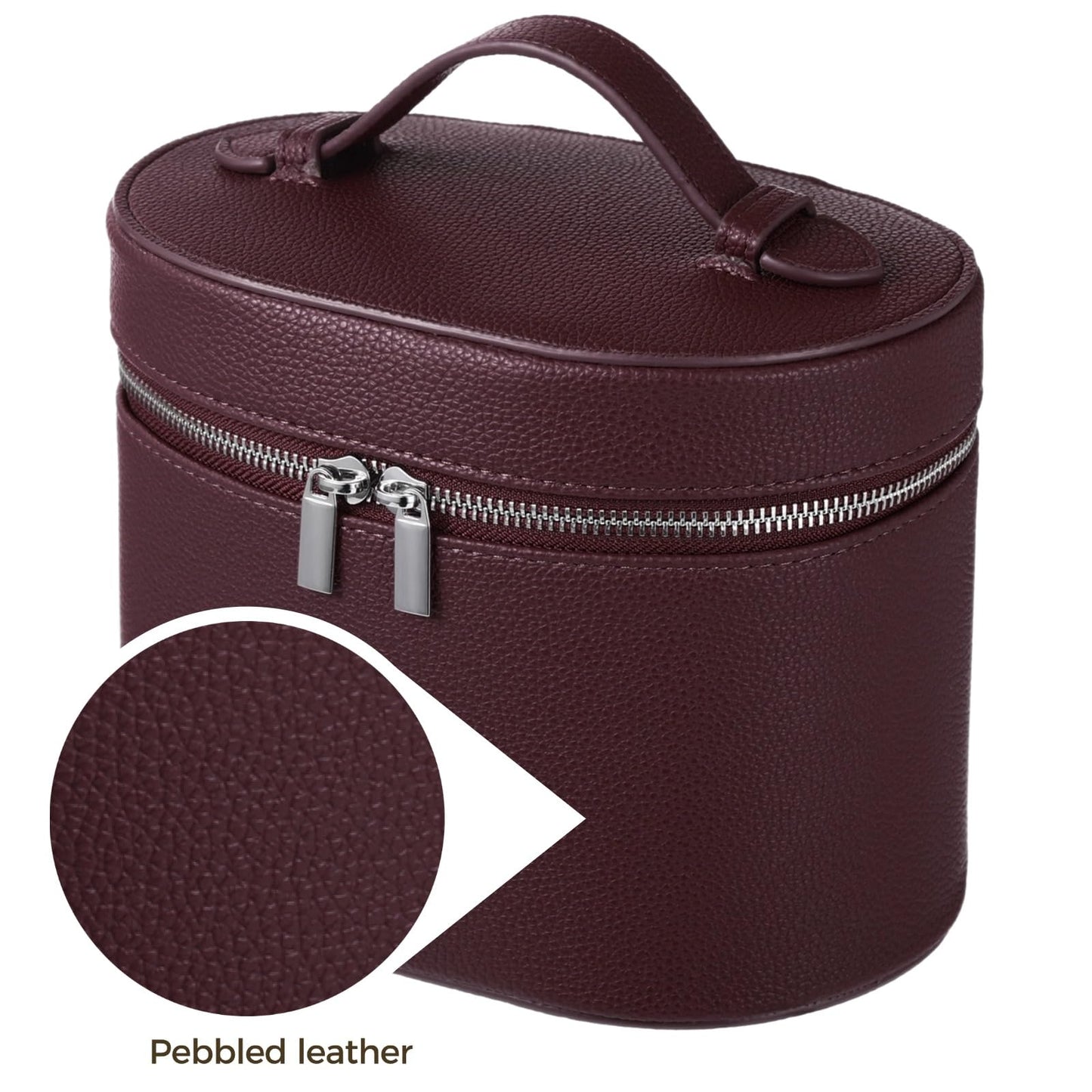 Makeup Vanity Bag for Women - Large Capacity Cosmetic Organizer with Removable Liner, Waterproof PU Leather Skincare Bag, Portable Chic Cosmetic Make Up Case for Skincare, Accessories, Burgundy