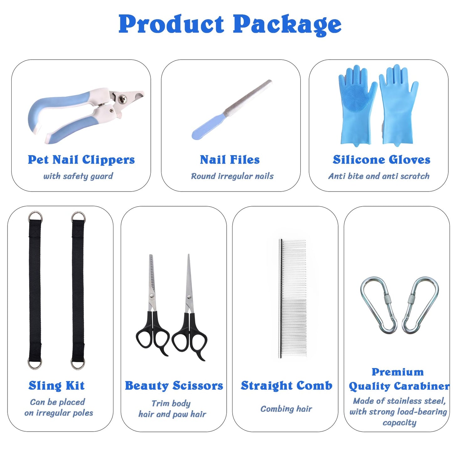 PWMENLK 10-in-1 Pet Grooming Hammock Kit with Nail Clippers, Grooming Scissors, Comb, Gloves & Adjustable Harness for Cats & Dogs, for Nail Trimming, Bathing & Pet Grooming Helper