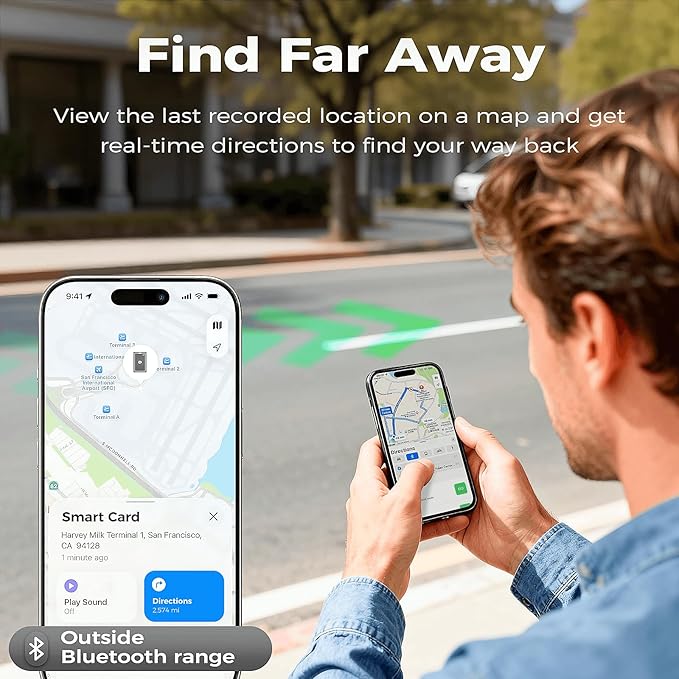 Wallet Tracker Card (iOS Only),Ultra Slim 0.07in,Rechargeable Bluetooth Tracker, IP68 Waterproof,Wireless Charging, Smart Location Finder for Keys, Wallet, Passport, Luggage Tags （2- Pack）