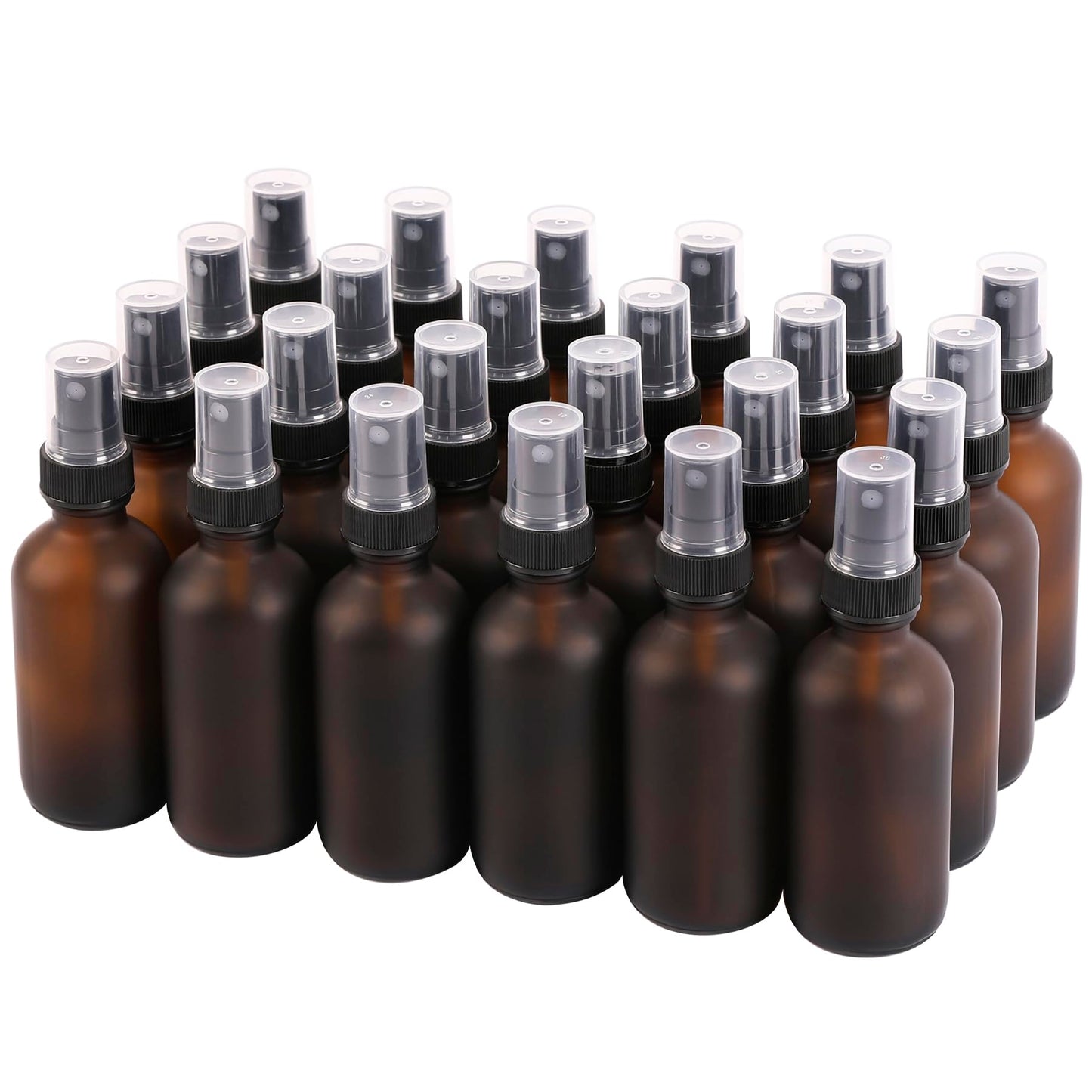 NOOEEISS Amber Glass Small Spray Bottles 2 oz 24 Packs,Fine Mist Sprayer Pretty Finish,Refillable Containers mini spray bottles for Cleaning Solutions and Skin Care (Amber Frosted 24Pack)