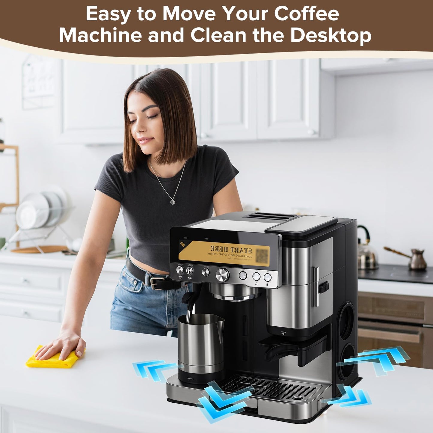 1 Pcs Sliding Mat for Ninja Luxe Cafe Espresso ES601, with Microfiber Towel and Coffee Brush, Slide Easily, Cleanig Kit, Cafe Accessories,Scratch-Free Movement for Countertop and Keep Machine Clean