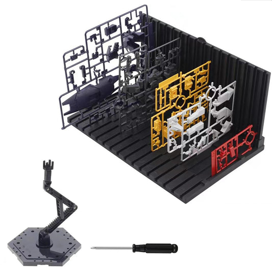 Yarastafu 2-Pieces Model Kit Display Stand and Runner Storage System with Action Base, Suitable for Model Stand and HG, MG and RG Model Character Display Stand，Black.(Combination Set)