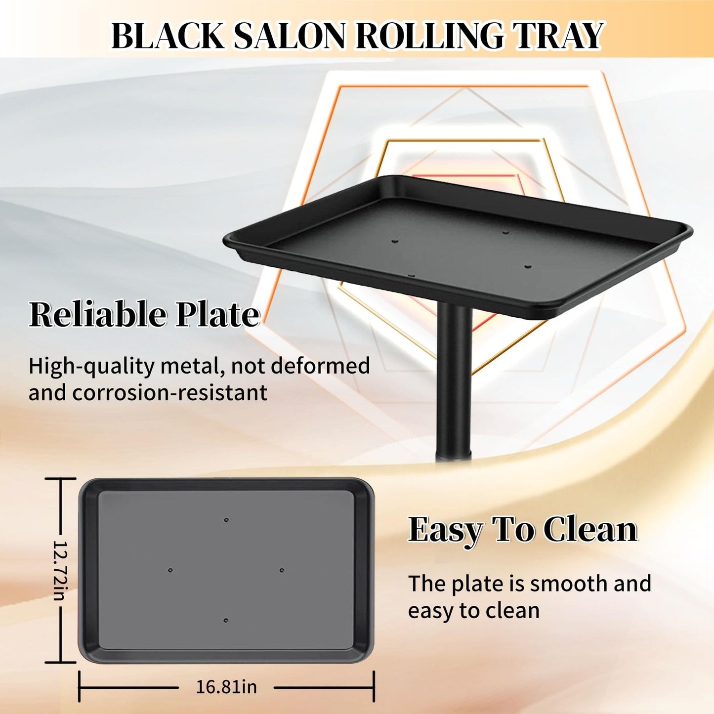 Salon Tray on Wheels, Salon Rolling Tray with Adjustable Height, Hair Stylist Tray, Salon Color Tray Ideal Use As Metal Mayo Stand Tray, Tattoo Tray, Medical Tray, Dental Tray（Black）