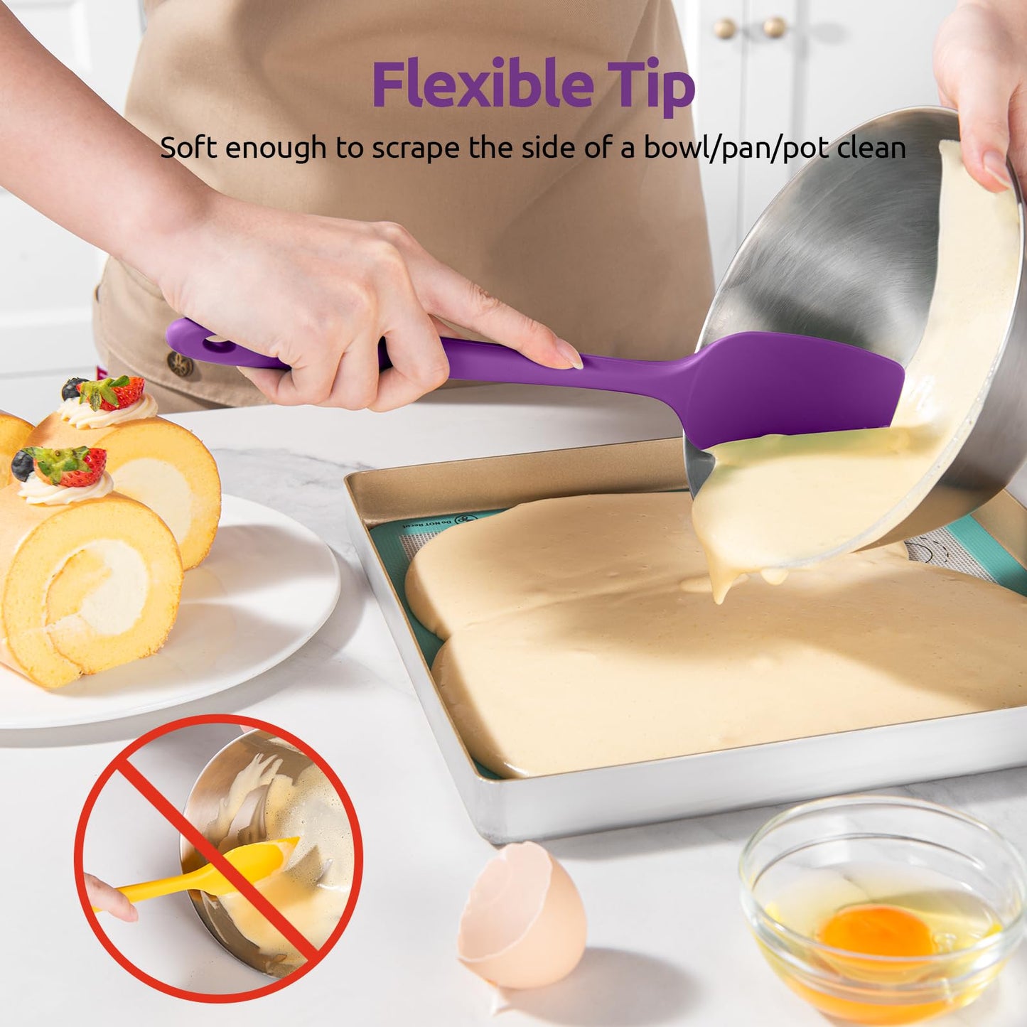 U-Taste Silicone Spatula Set with 600 Degrees Fahrenheit Heat Resistant (Purple)