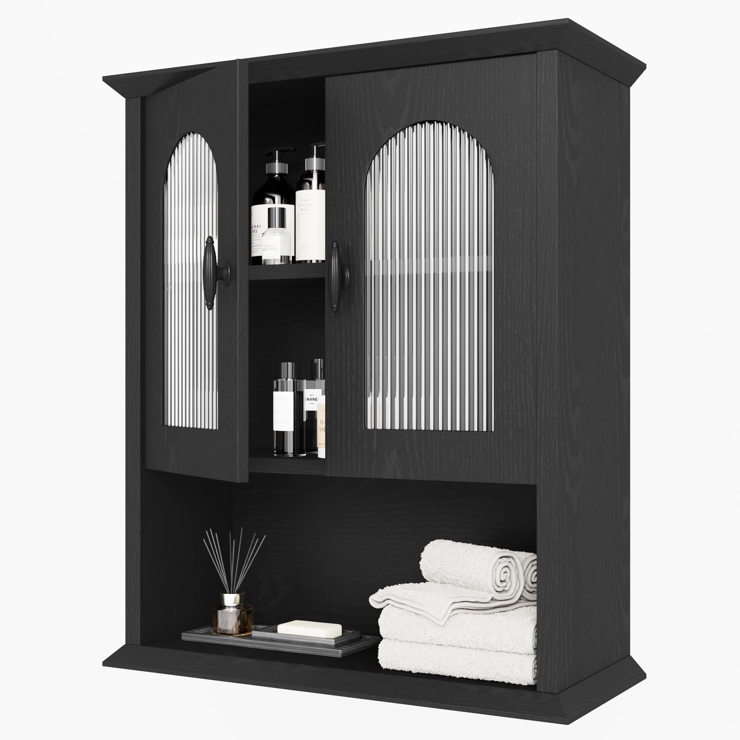 CJL Bathroom Wall Cabinet with Fluted Door, 18.9'' x 23.6'' Medicine Cabinet, Over The Toilet Storage Cabinet, Black