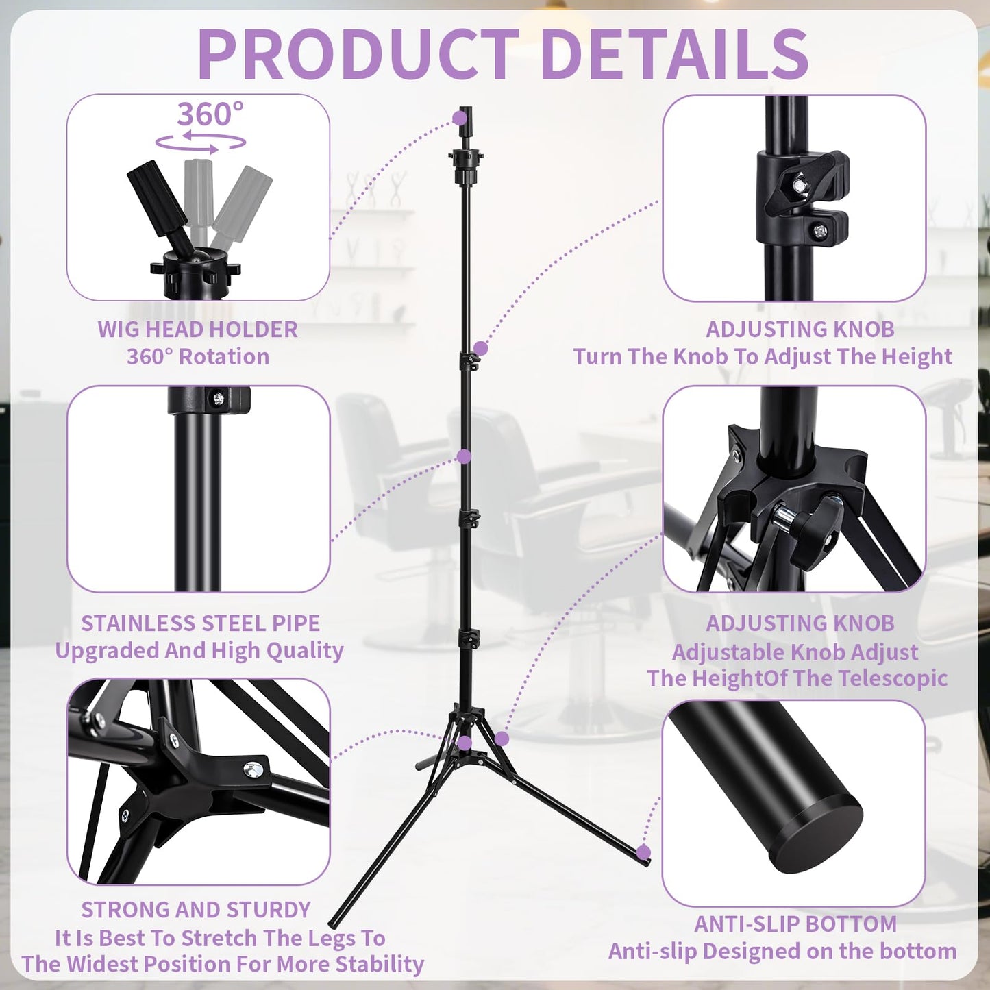 Aofadaning Mannequin Head Stand,Adjustable Wig Stand Tripod Height Adjustment(20-60Inch) Reinforced Metal Mannequin Stand For Cosmetology Hairdressing Training With Free One Wide Tooth Comb