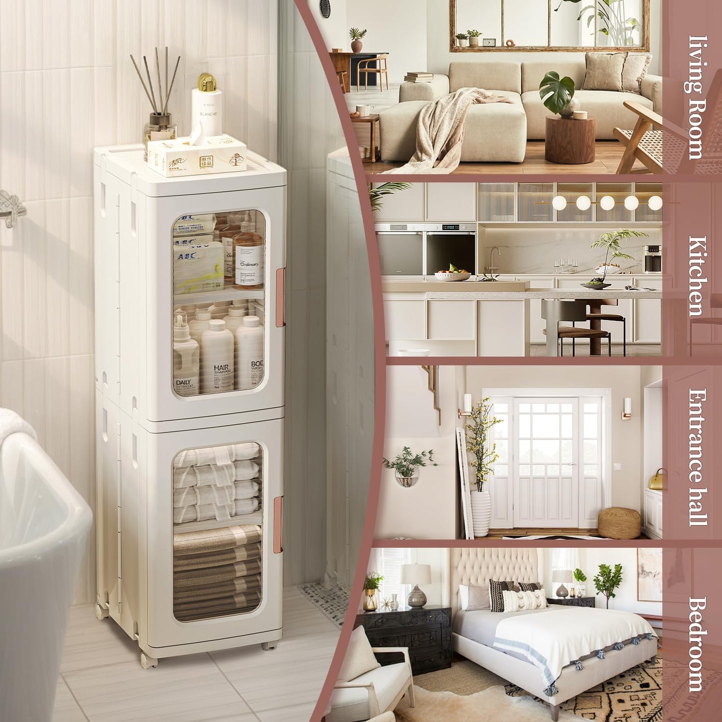 CXCJAI Narrow Cabinet With Doors and Shelves - Tall Skinny Bathroom Storage Kitchen Organizer With Adjustable Shelf - Toilet Paper Linen Closet 2 Layer (White)
