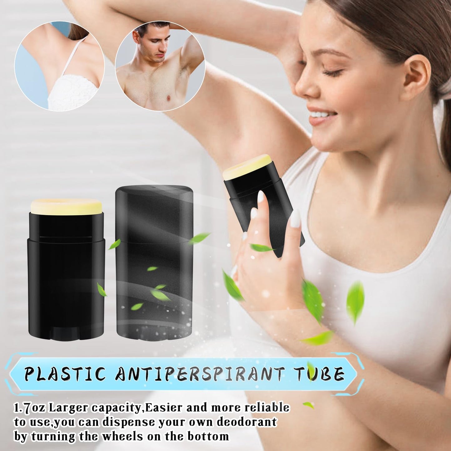 DMuuuDM 15 Pack 1.7 oz Plastic Deodorant Container,Empty Oval Twist-Up Solid Stick Tube Applicator Container for Homemade Deodorant,Shaving Soap Stick,Heel Lip Balm,Solid Lotion Bar-Top Filling,Black