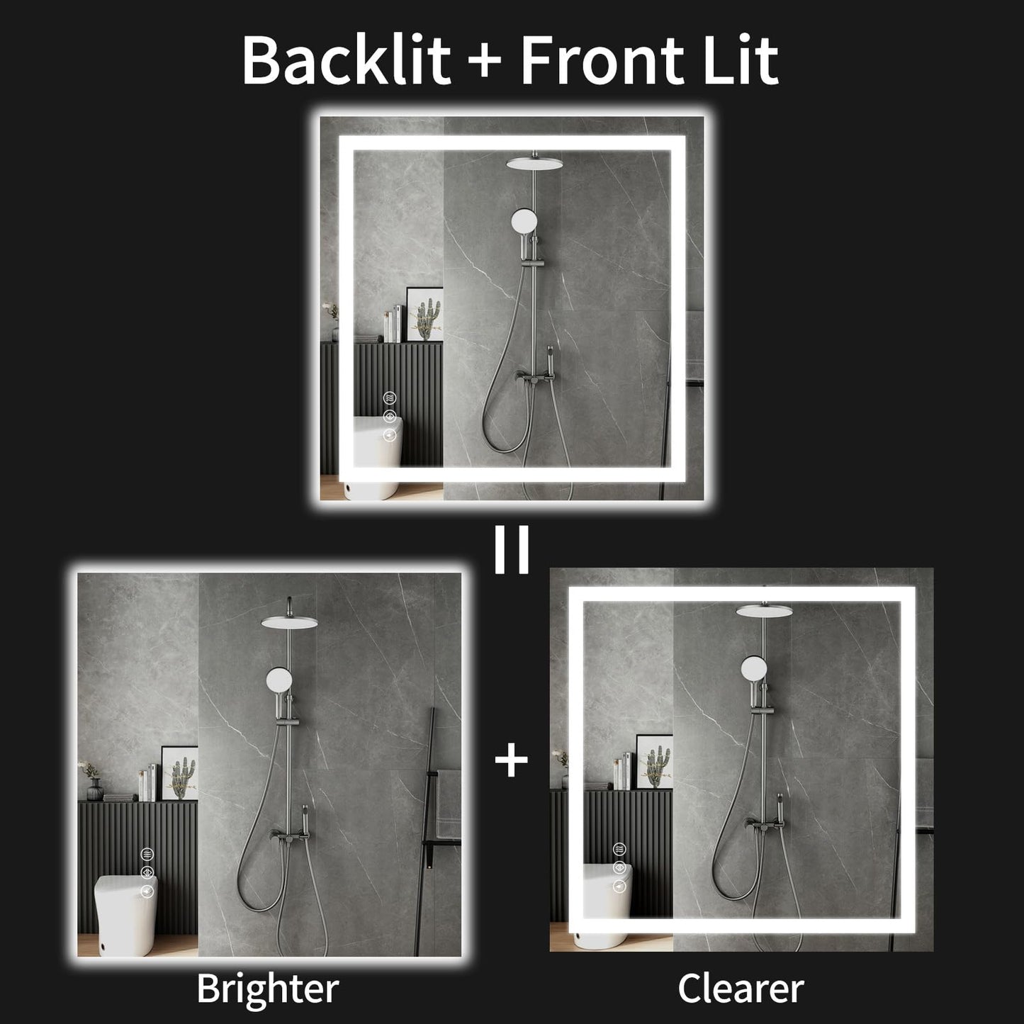 WISSMIELS 30"x30" LED Bathroom Mirror with Lights, Dimmable，Anti-Fog，Bathroom Vanity Mirror for Wall, Backlit + Front Lit, Memory Function, Shatter-Proof，Tempered Glass