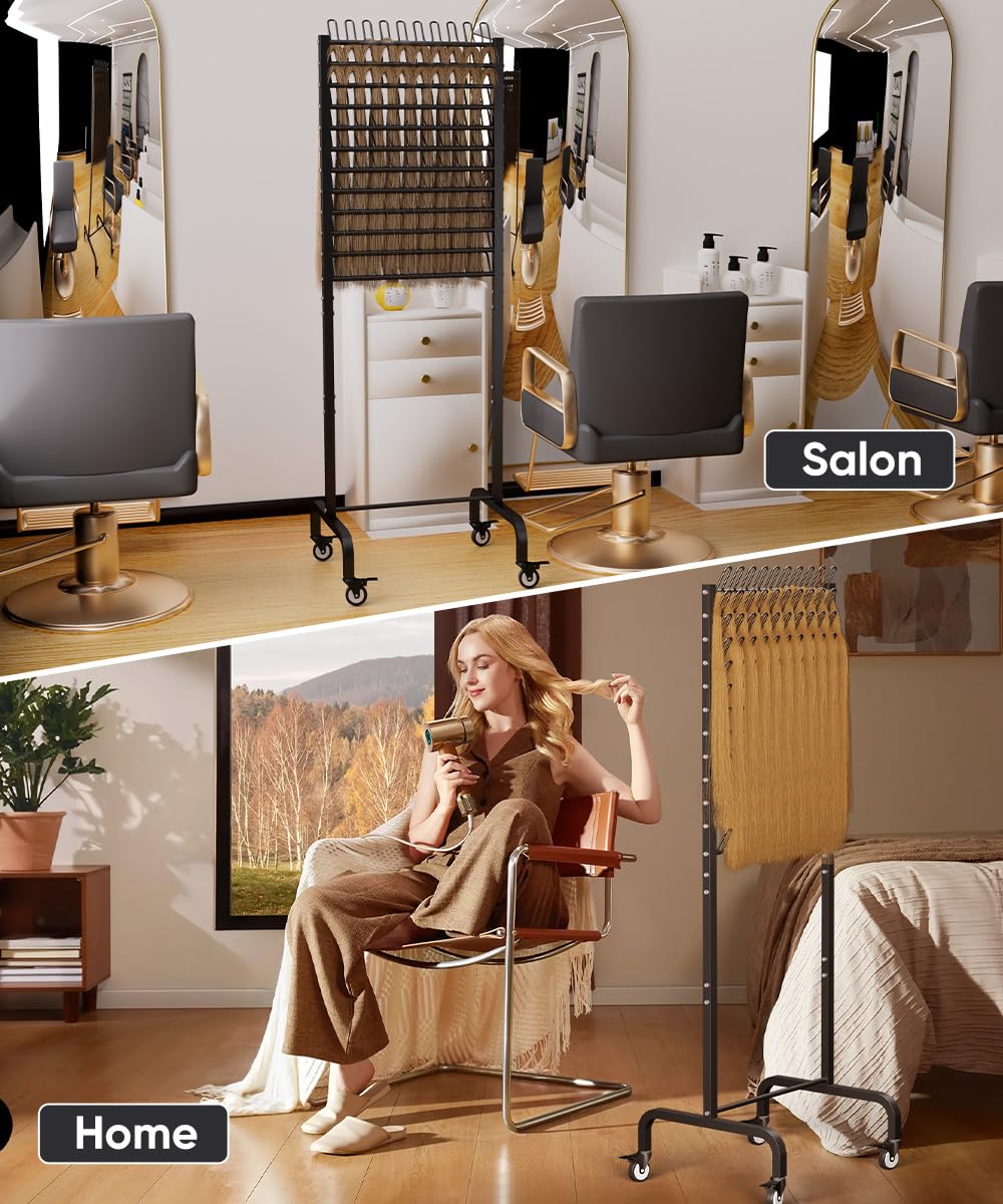 Tigerden 120 Pegs Braiding Hair Rack, Adjustable Hair Separator Stand with Wheels, Hair Extension Holder for Hair Stylists, Braiders, Home, Salon, Beauty School, Black