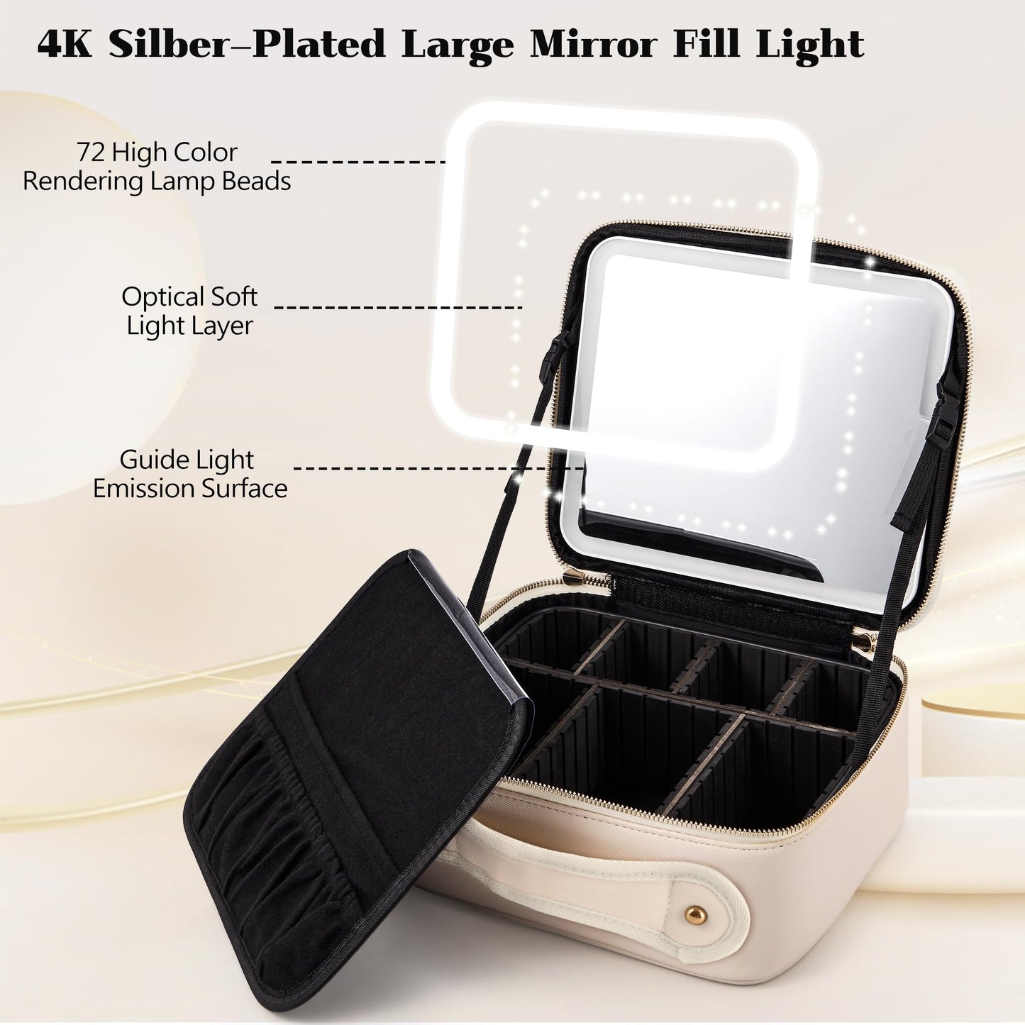 EXLIFBAG Makeup Bag with Led Mirror, Portable Travel Makeup Bag Organizer, Cosmetic Bag (Beige)