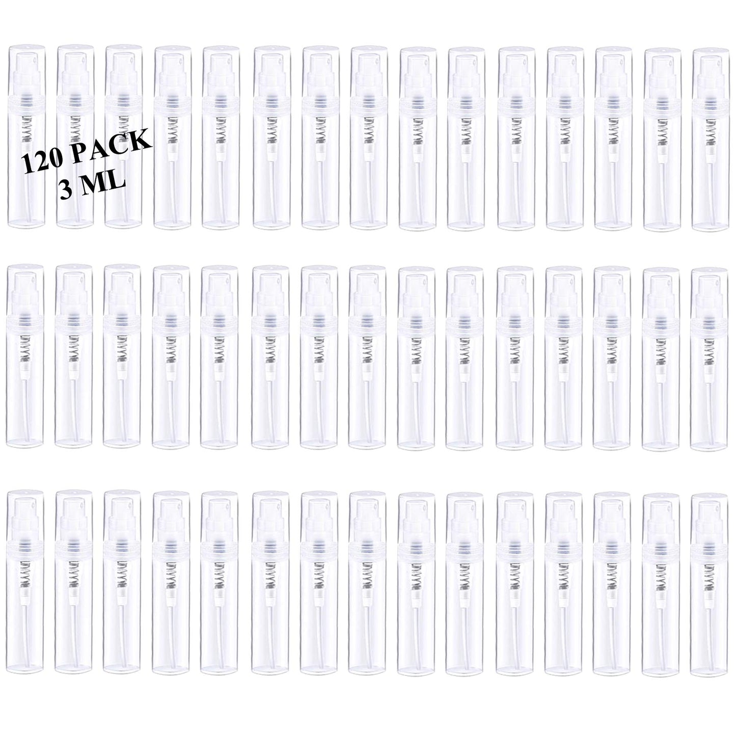 Csdtylh Mini Spray Bottle, Clear Plastic Empty Sample Containers, Fine Mist Perfume Travel Refillable Spray Bottle Perfume Atomizer Small Portable Bottle for Cleaning, Essential Oils 120Pcs 3ml